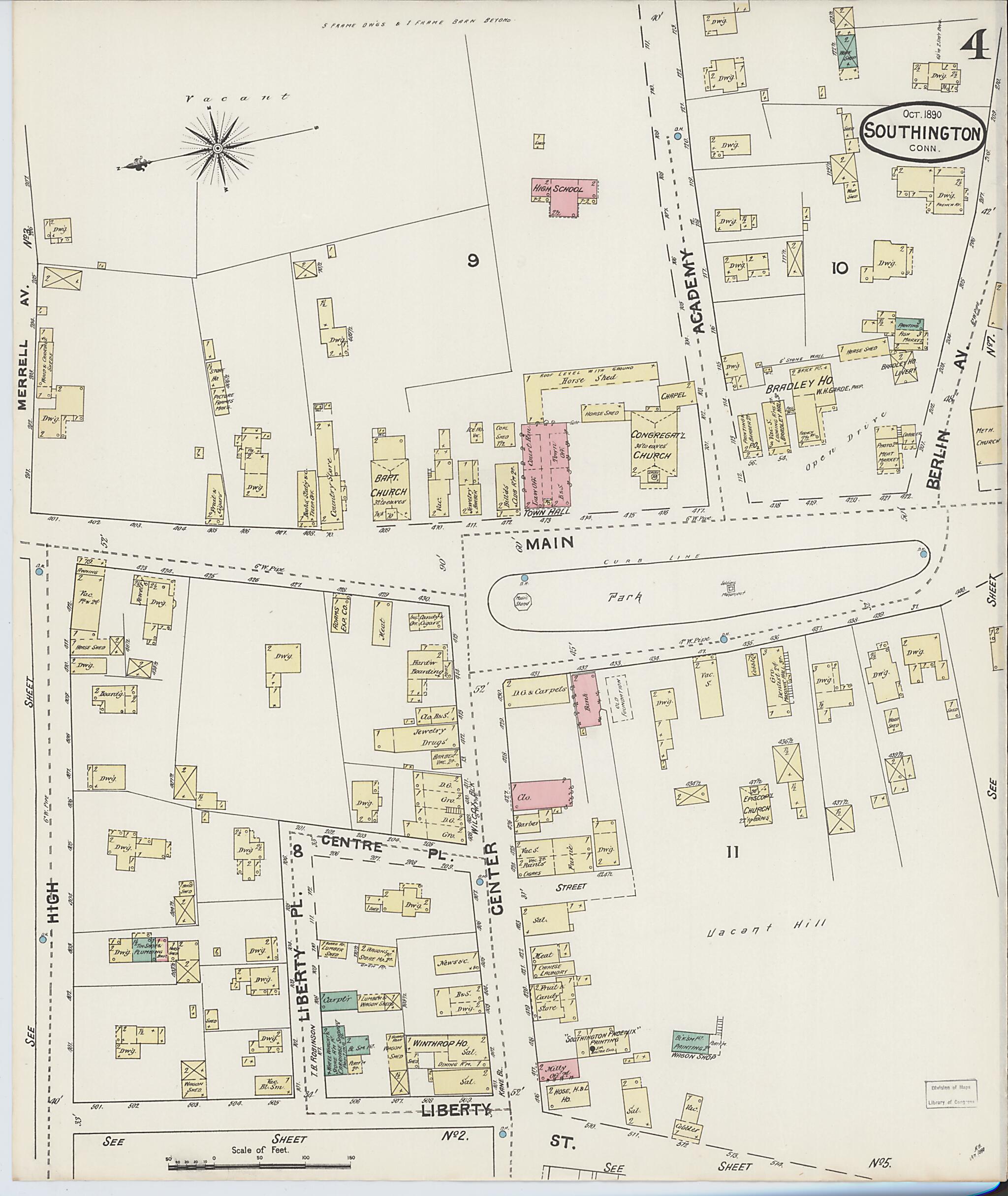 This old map of Southington, Hartford County, Connecticut was created by Sanborn Map Company in 1890