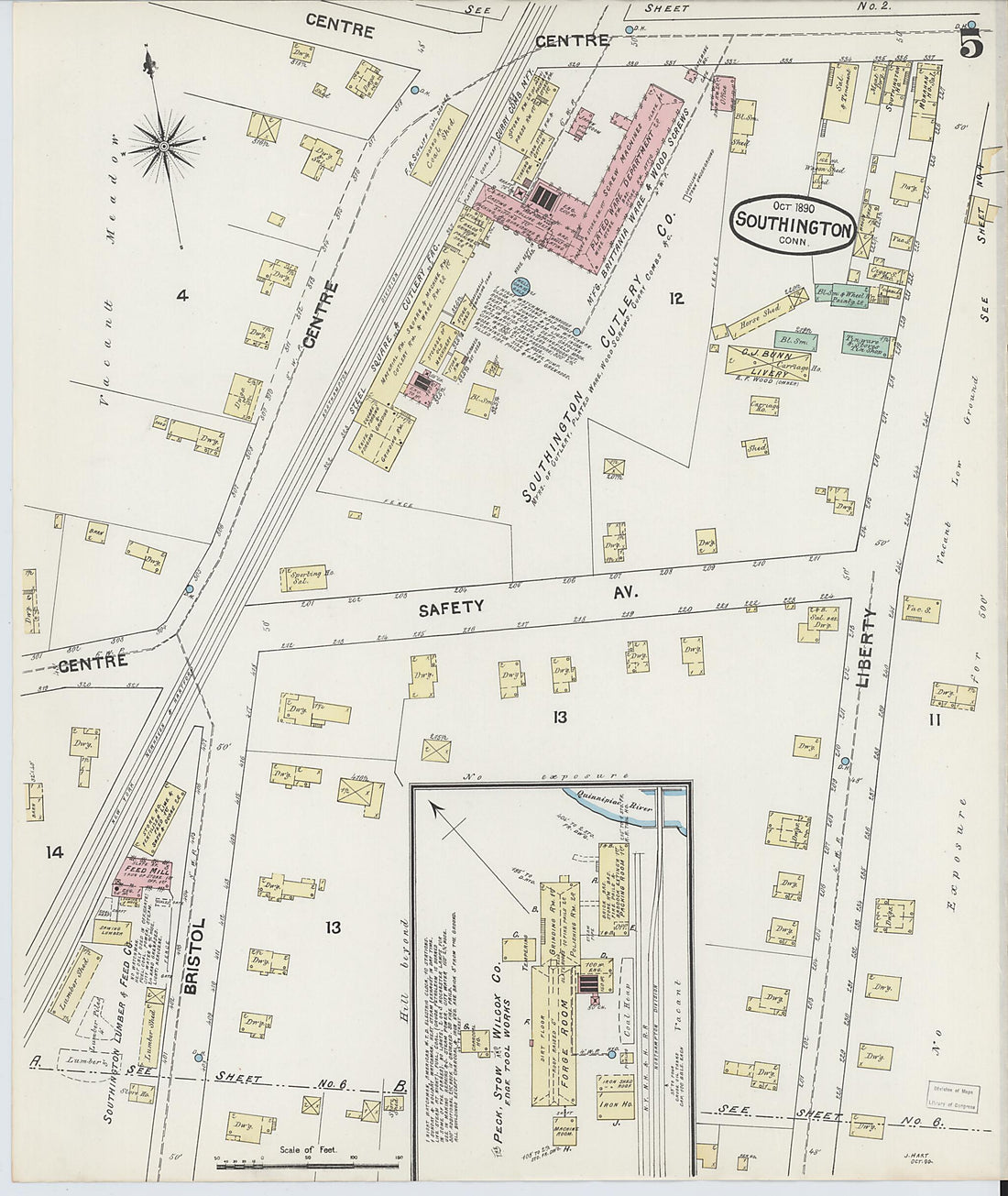 This old map of Southington, Hartford County, Connecticut was created by Sanborn Map Company in 1890