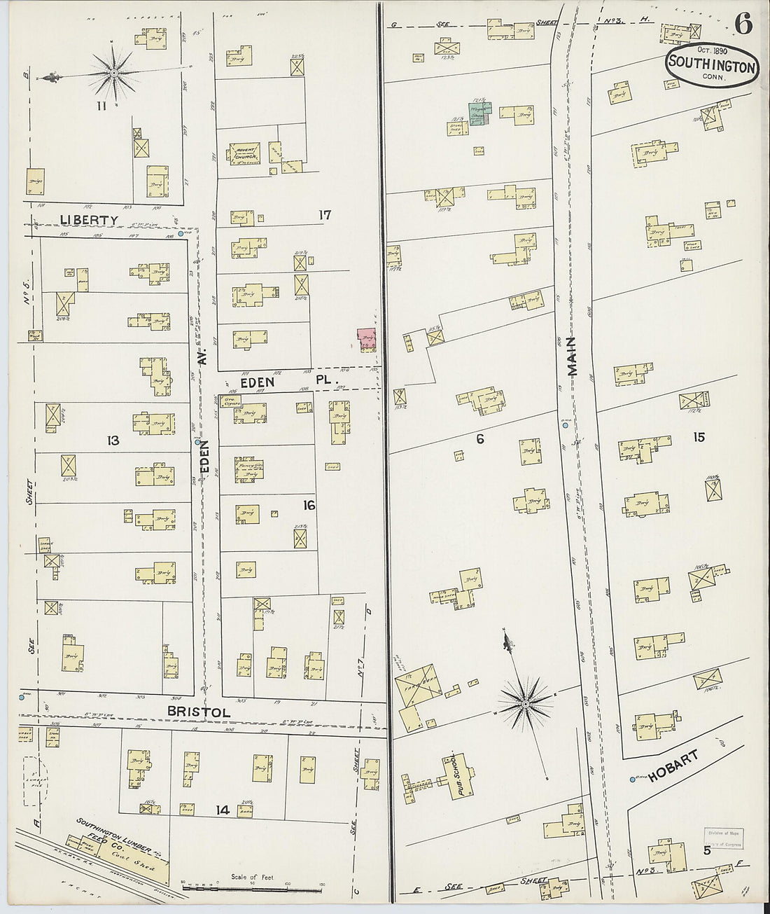 This old map of Southington, Hartford County, Connecticut was created by Sanborn Map Company in 1890