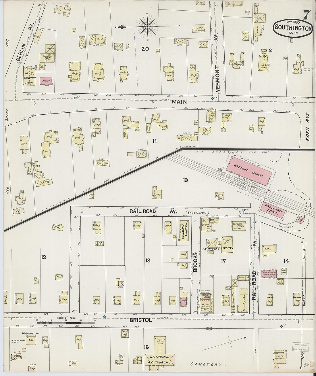 This old map of Southington, Hartford County, Connecticut was created by Sanborn Map Company in 1890