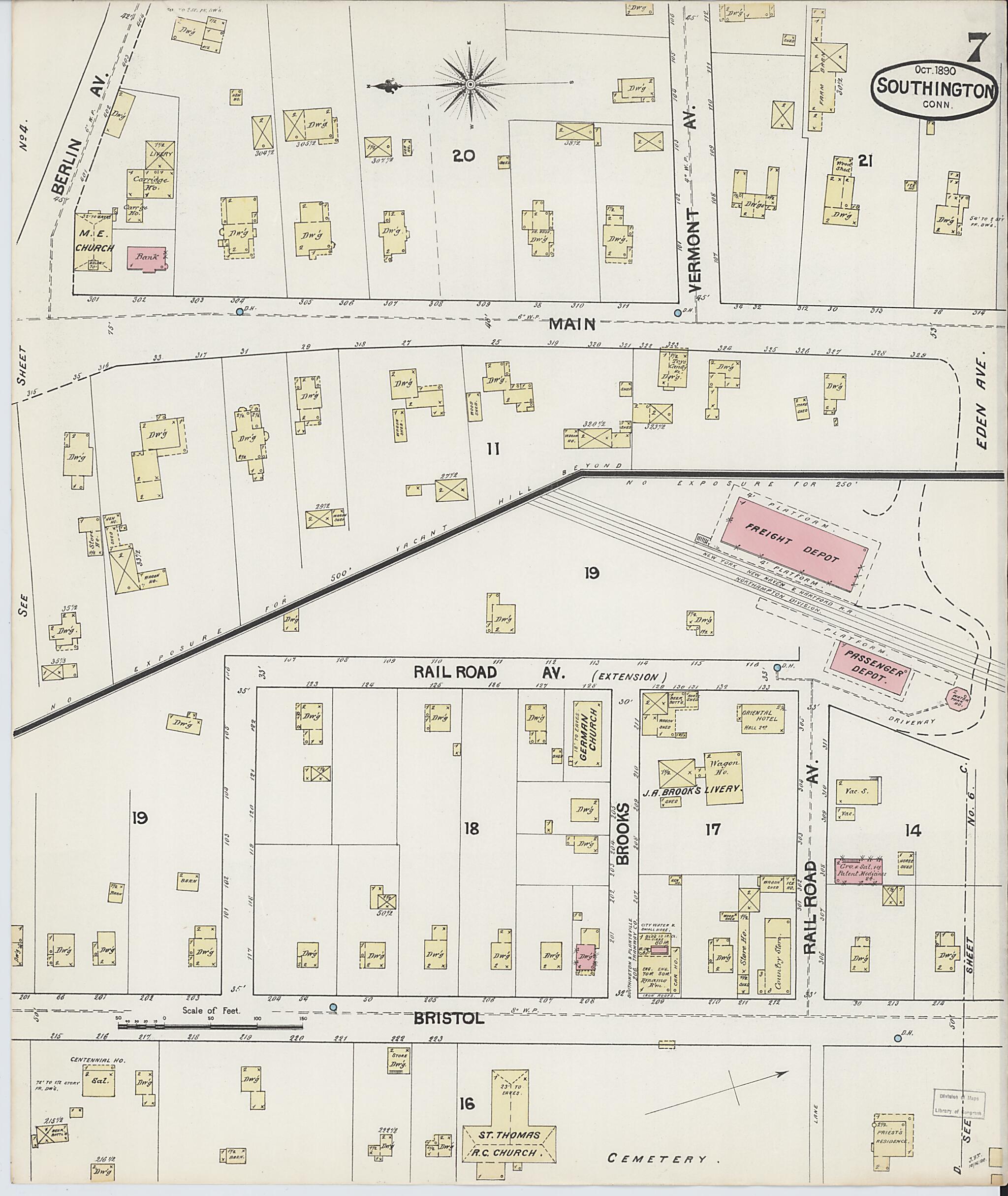 This old map of Southington, Hartford County, Connecticut was created by Sanborn Map Company in 1890