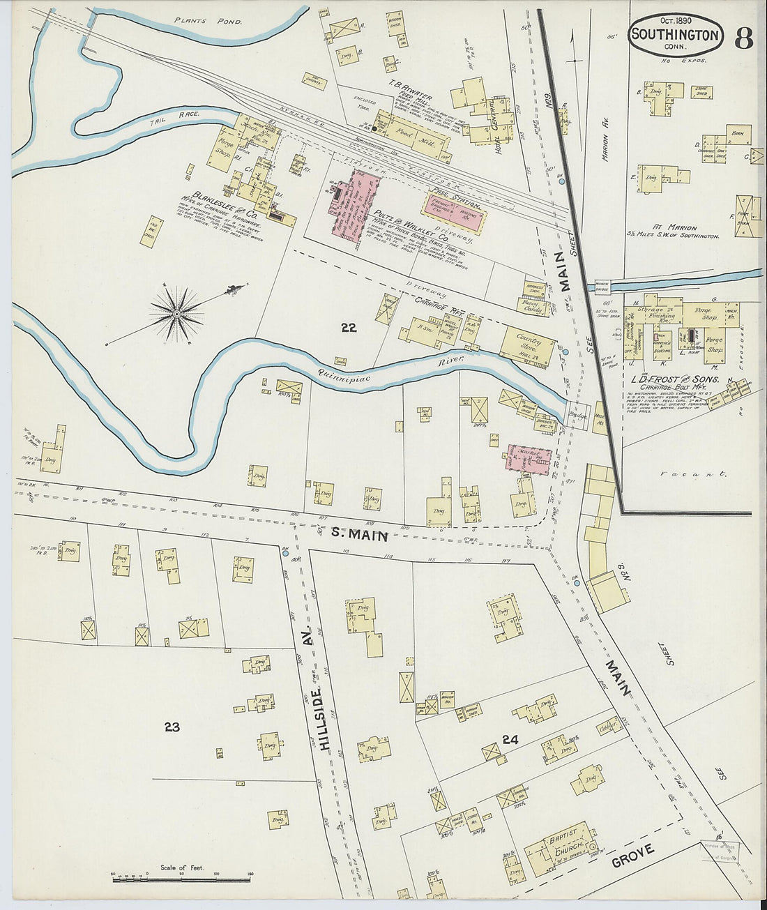 This old map of Southington, Hartford County, Connecticut was created by Sanborn Map Company in 1890