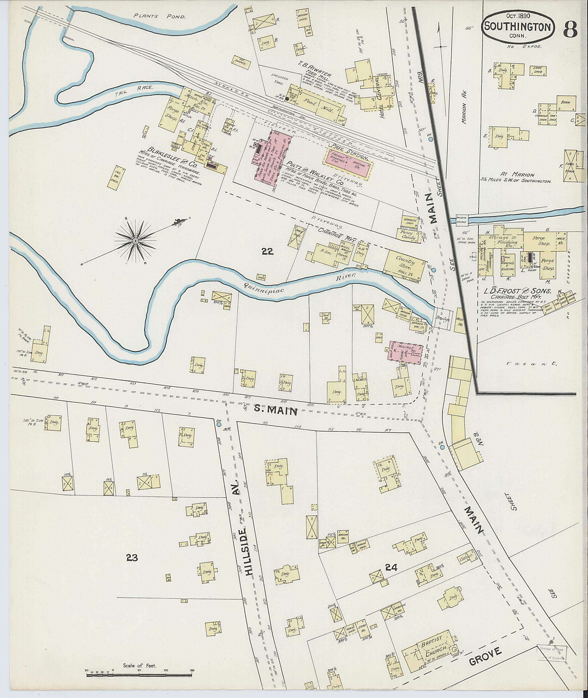This old map of Southington, Hartford County, Connecticut was created by Sanborn Map Company in 1890