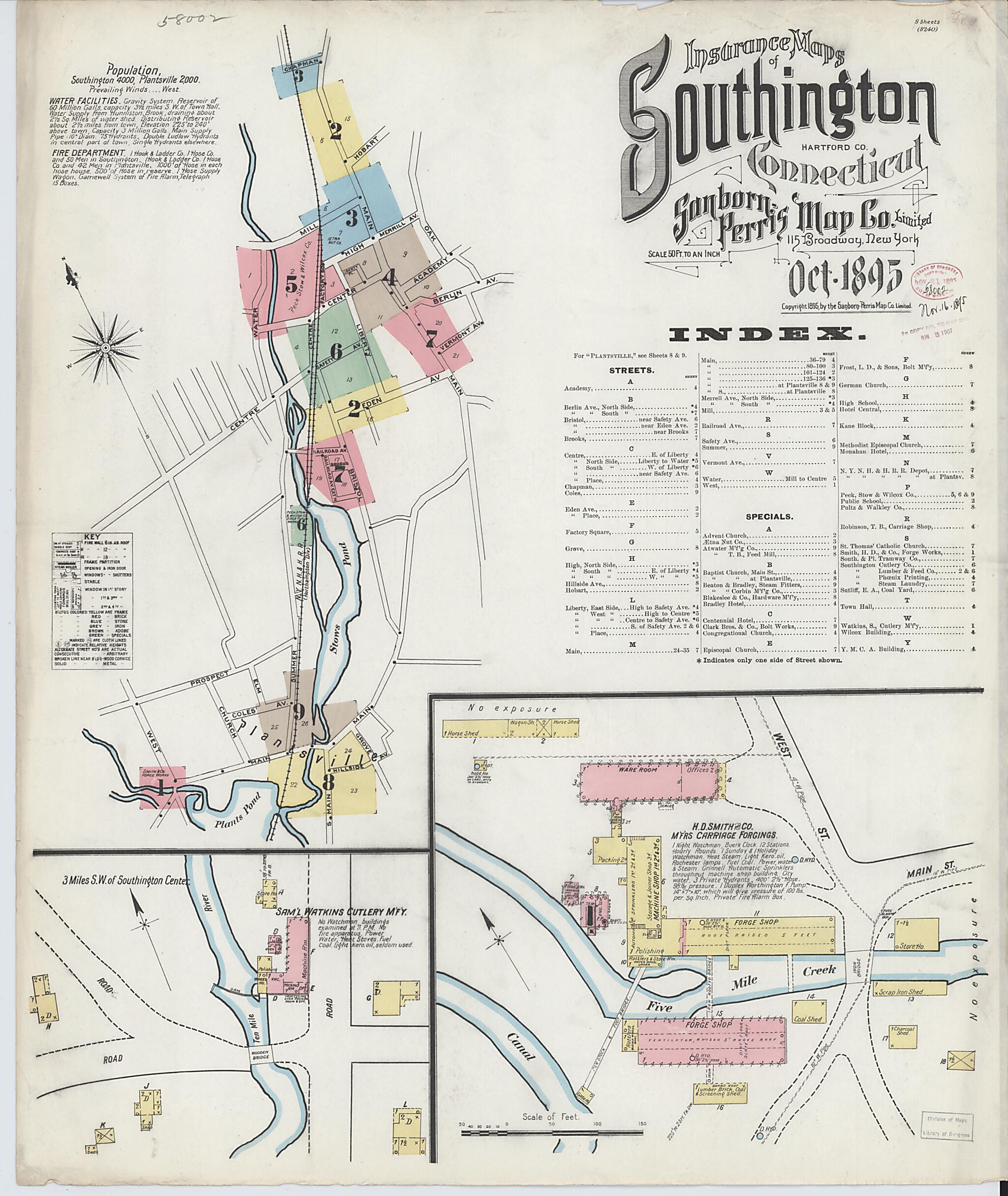 This old map of Southington, Hartford County, Connecticut was created by Sanborn Map Company in 1895