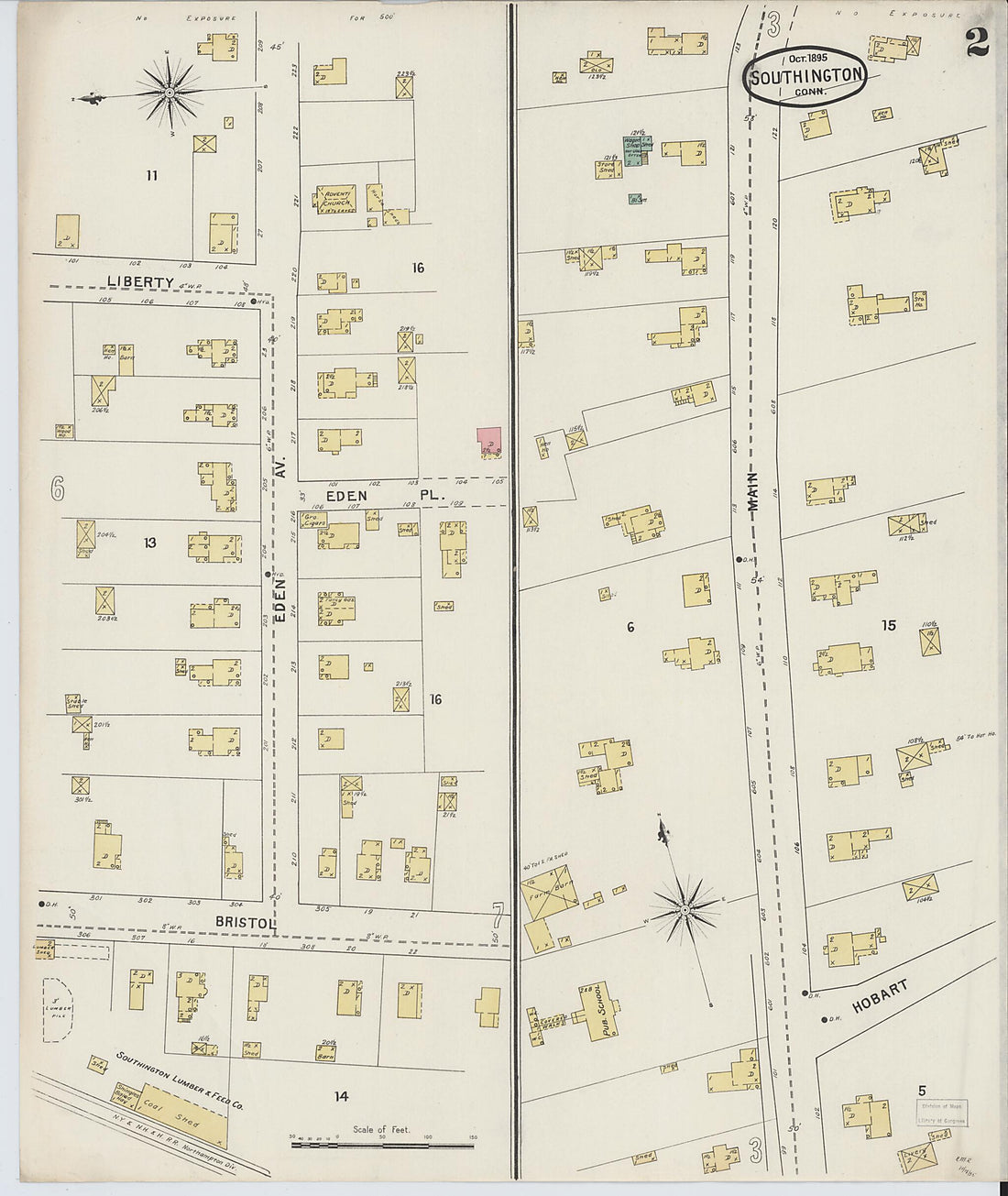 This old map of Southington, Hartford County, Connecticut was created by Sanborn Map Company in 1895