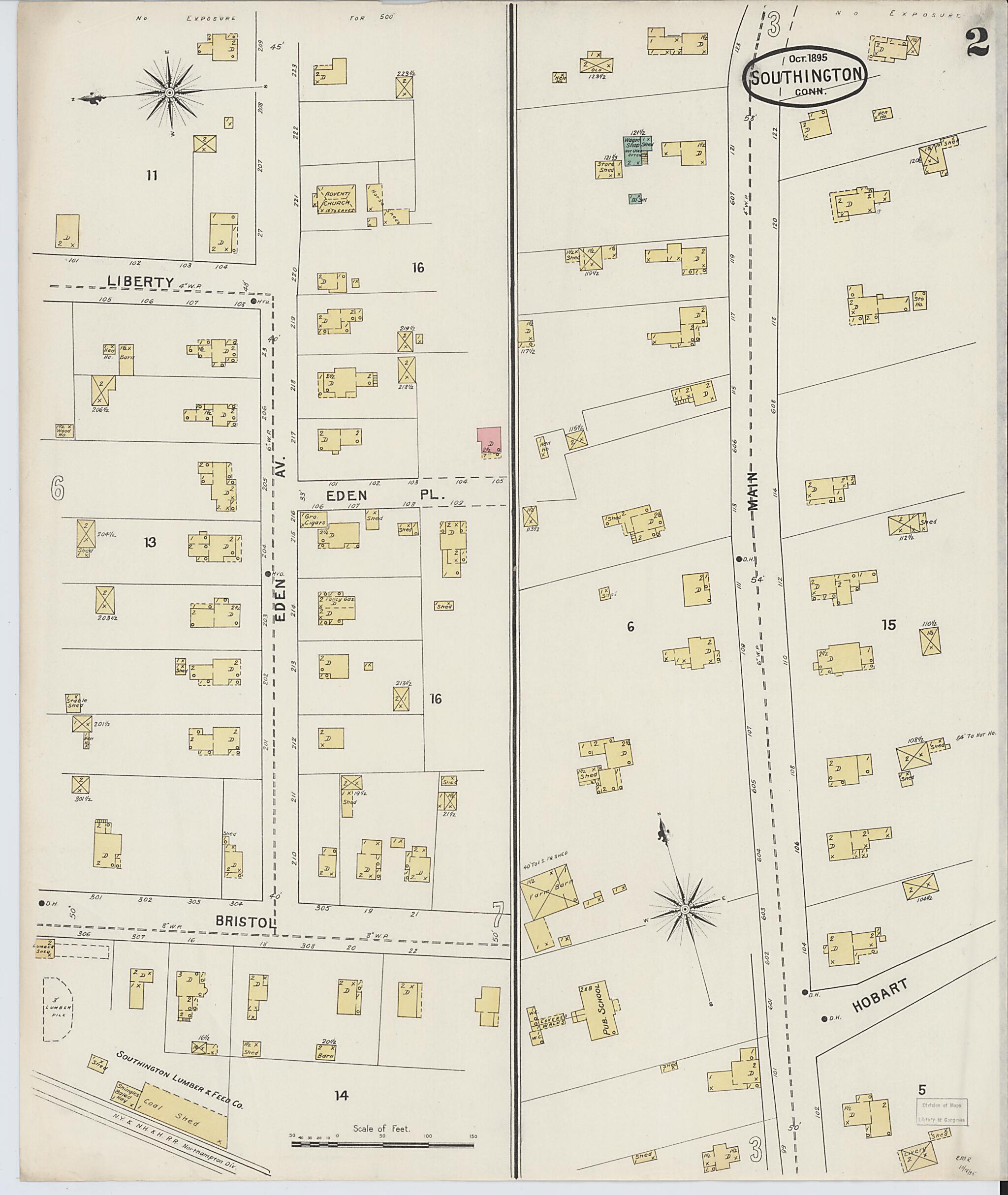 This old map of Southington, Hartford County, Connecticut was created by Sanborn Map Company in 1895