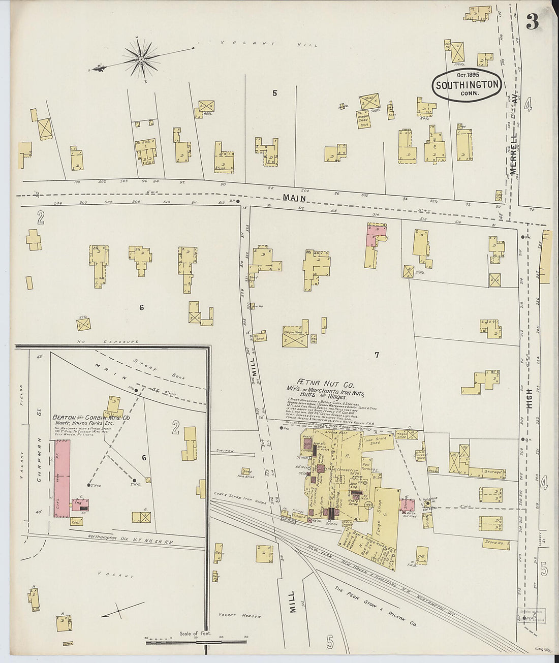 This old map of Southington, Hartford County, Connecticut was created by Sanborn Map Company in 1895