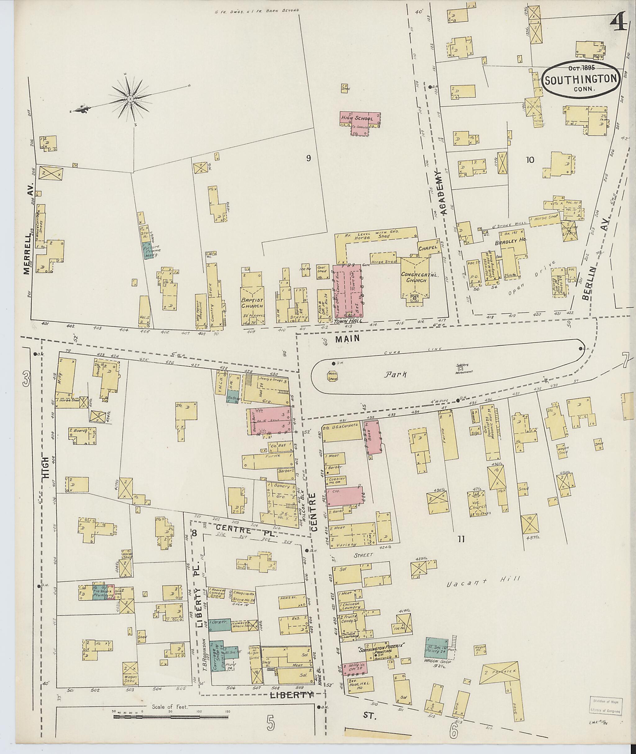 This old map of Southington, Hartford County, Connecticut was created by Sanborn Map Company in 1895