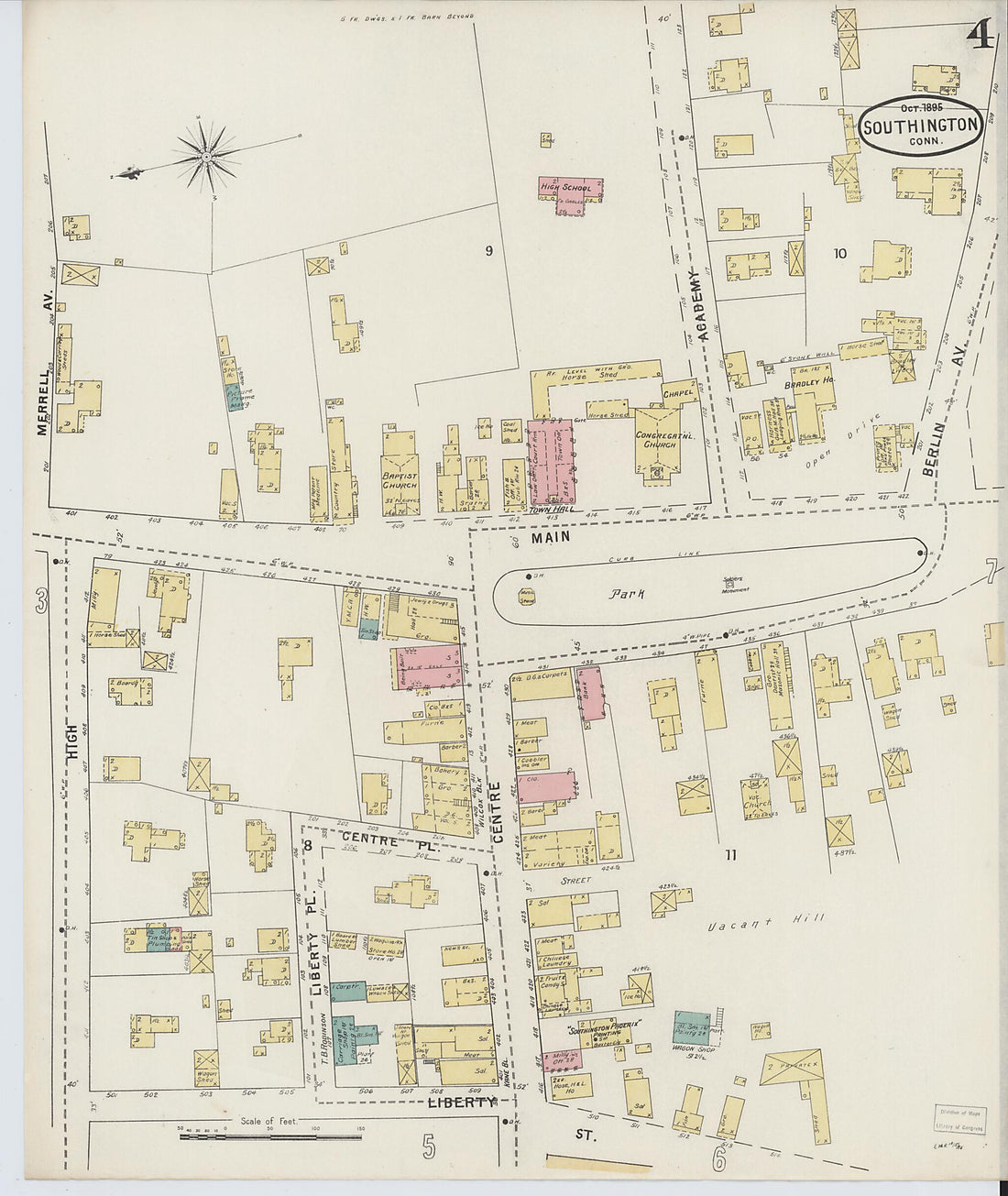 This old map of Southington, Hartford County, Connecticut was created by Sanborn Map Company in 1895