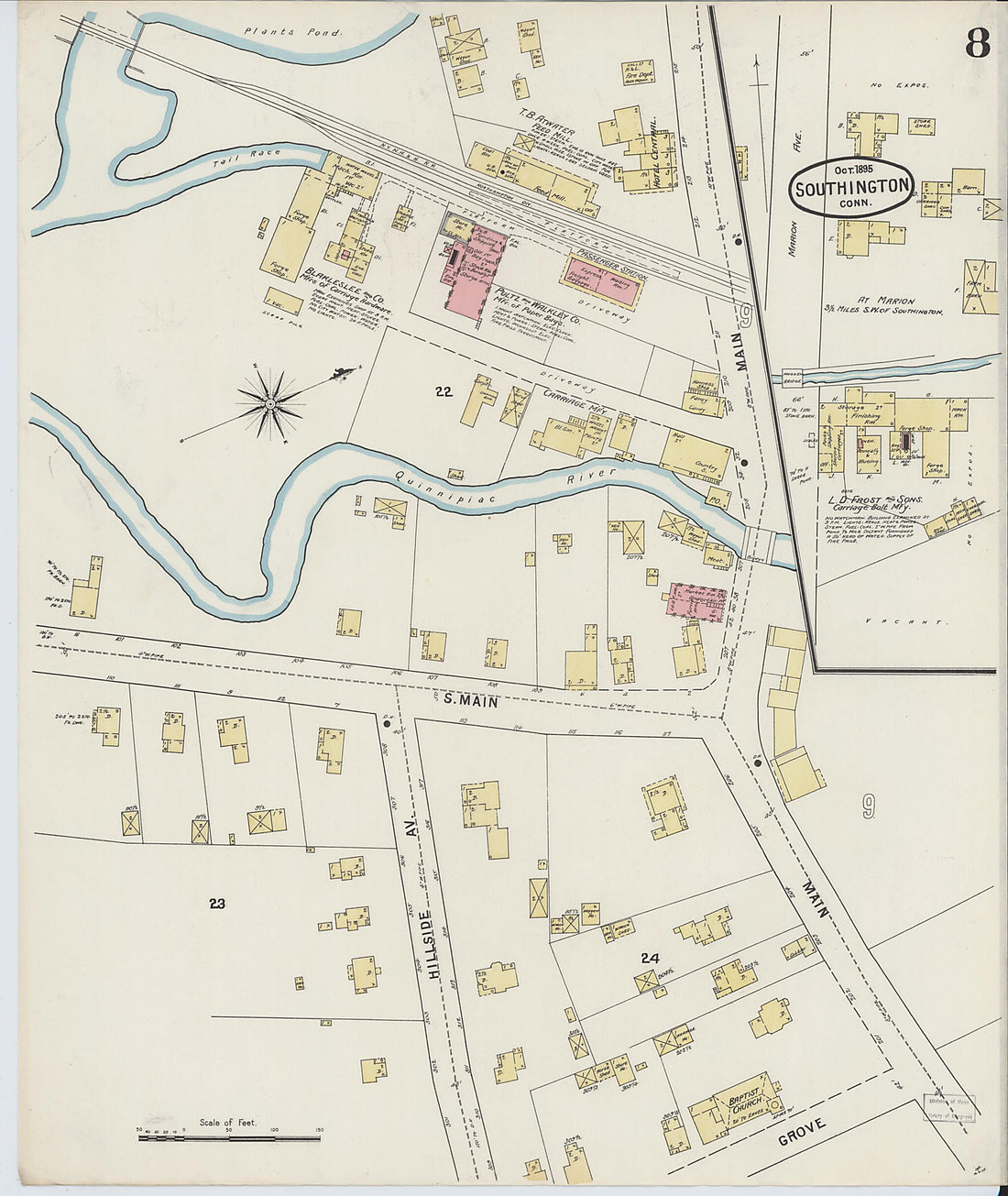 This old map of Southington, Hartford County, Connecticut was created by Sanborn Map Company in 1895