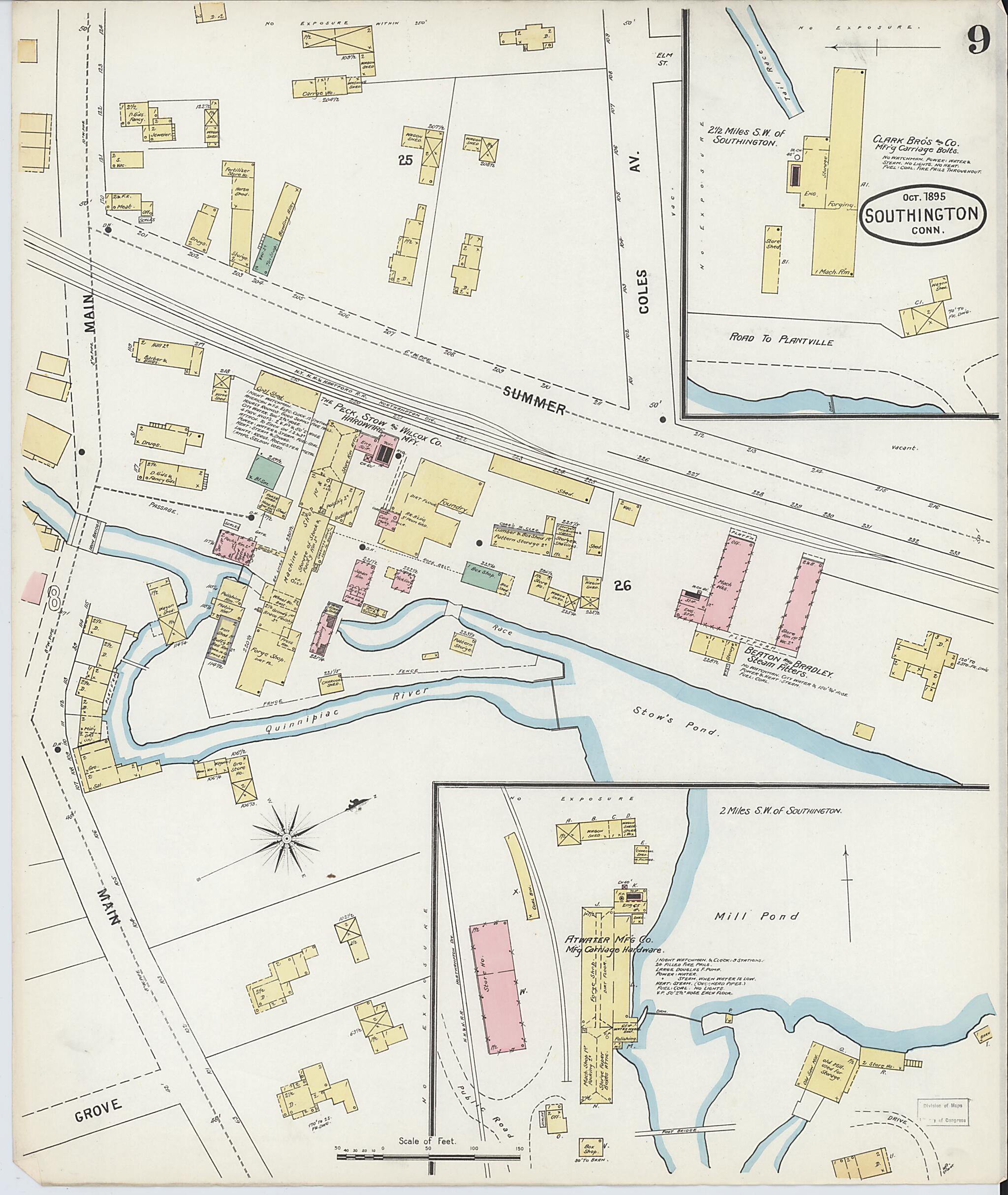 This old map of Southington, Hartford County, Connecticut was created by Sanborn Map Company in 1895
