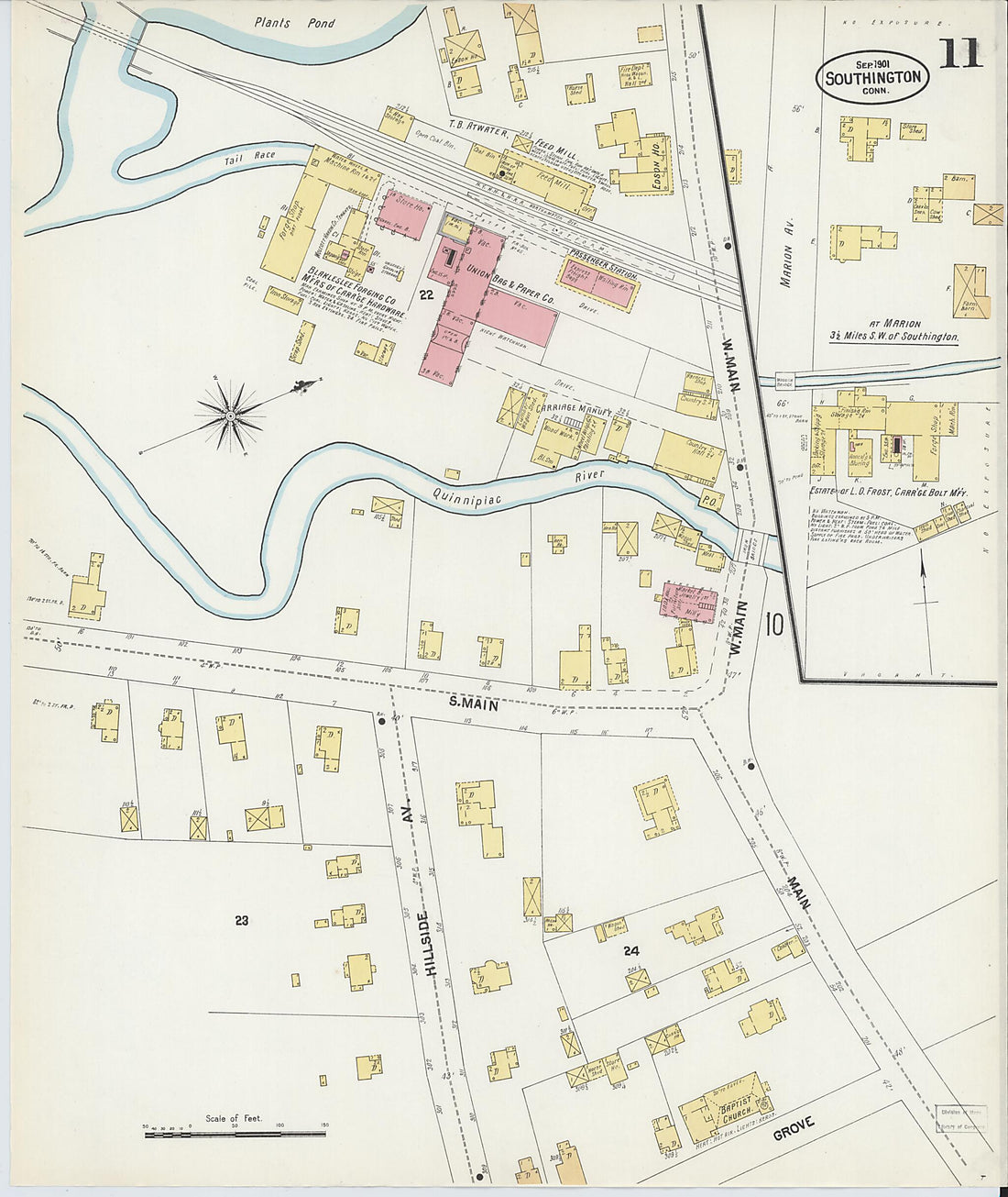 This old map of Southington, Hartford County, Connecticut was created by Sanborn Map Company in 1901