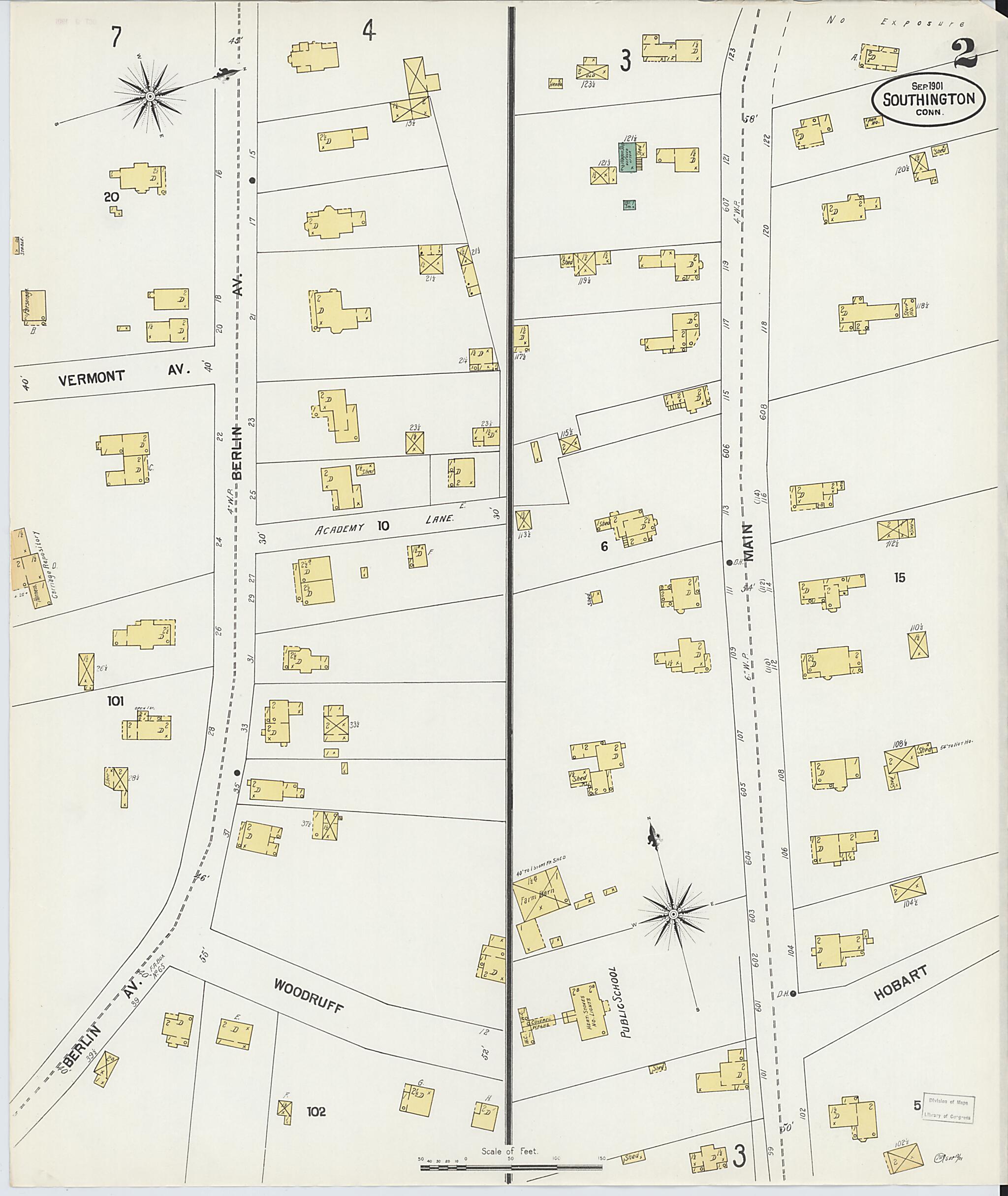 This old map of Southington, Hartford County, Connecticut was created by Sanborn Map Company in 1901