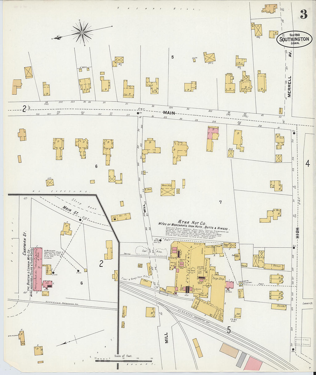 This old map of Southington, Hartford County, Connecticut was created by Sanborn Map Company in 1901