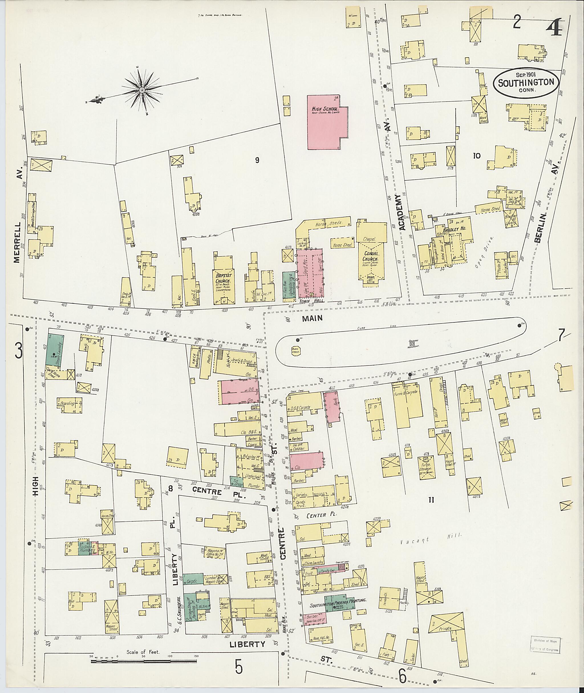 This old map of Southington, Hartford County, Connecticut was created by Sanborn Map Company in 1901