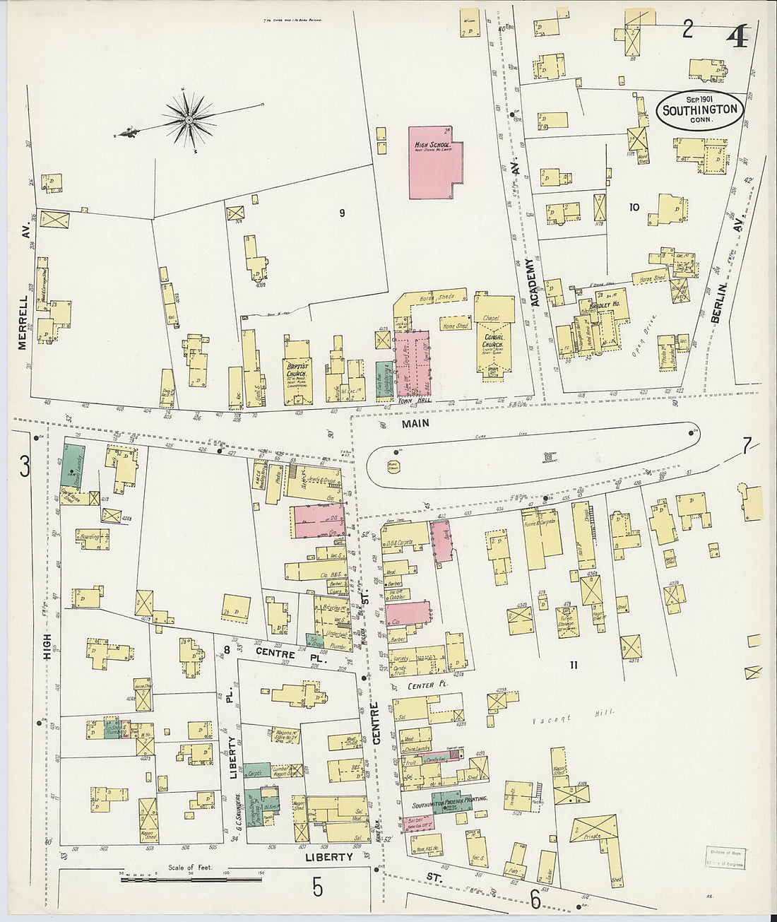 This old map of Southington, Hartford County, Connecticut was created by Sanborn Map Company in 1901