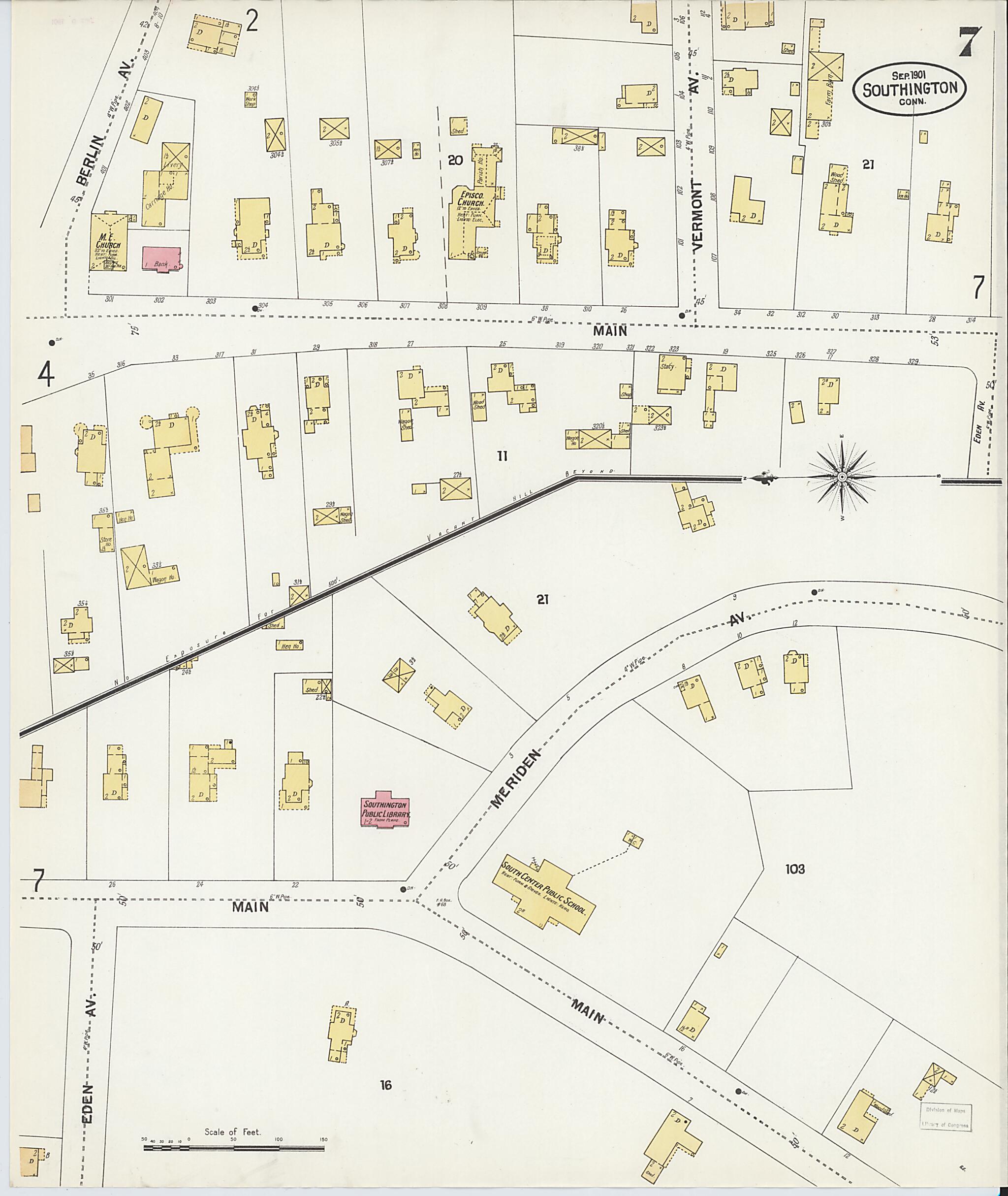 This old map of Southington, Hartford County, Connecticut was created by Sanborn Map Company in 1901