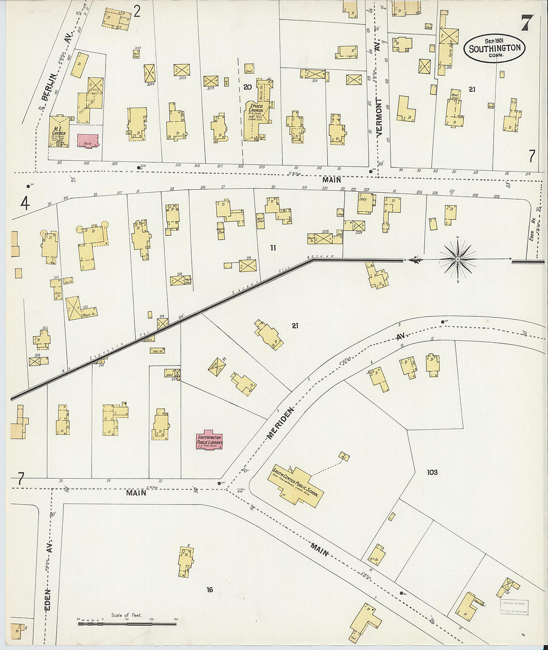 This old map of Southington, Hartford County, Connecticut was created by Sanborn Map Company in 1901