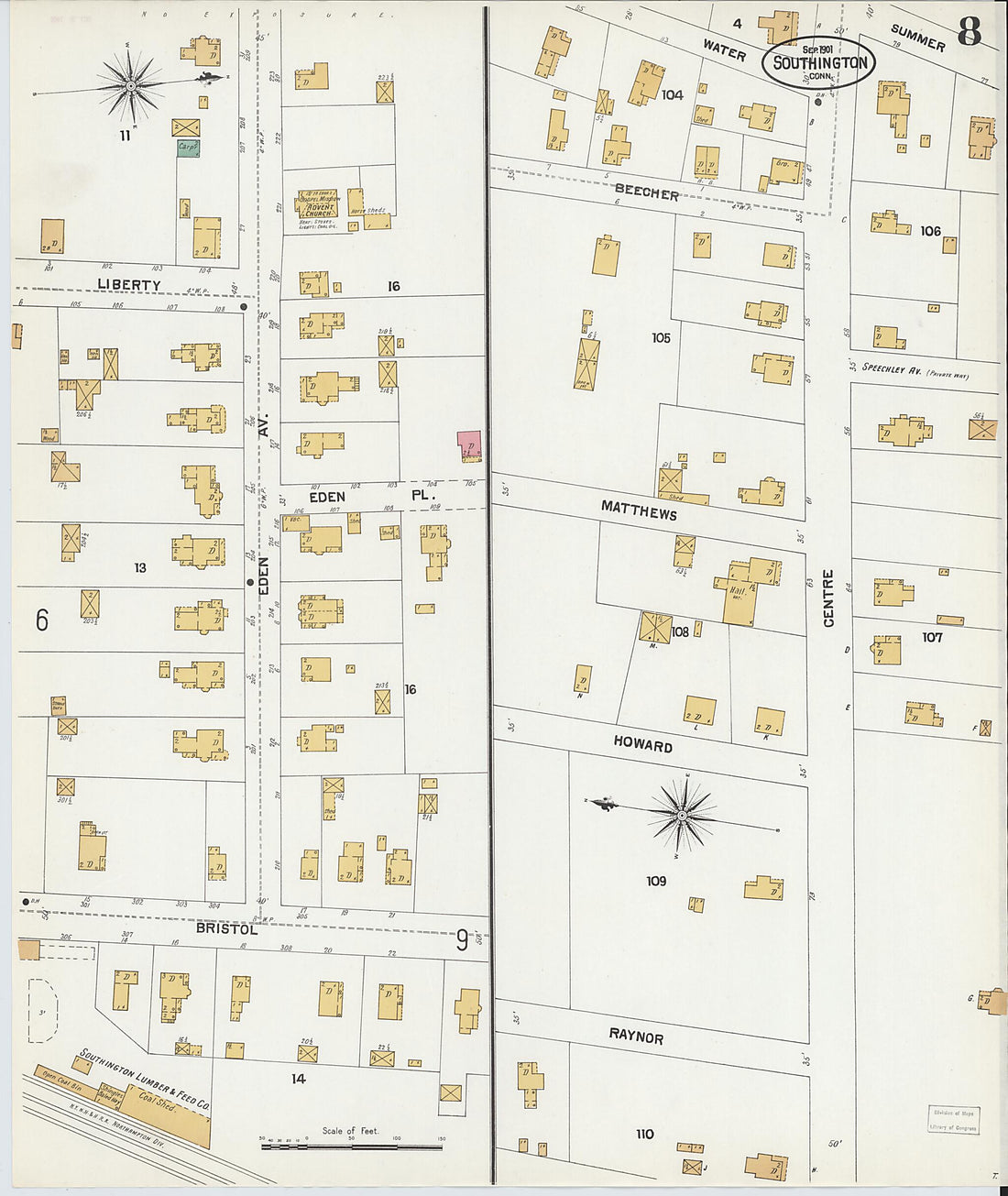 This old map of Southington, Hartford County, Connecticut was created by Sanborn Map Company in 1901
