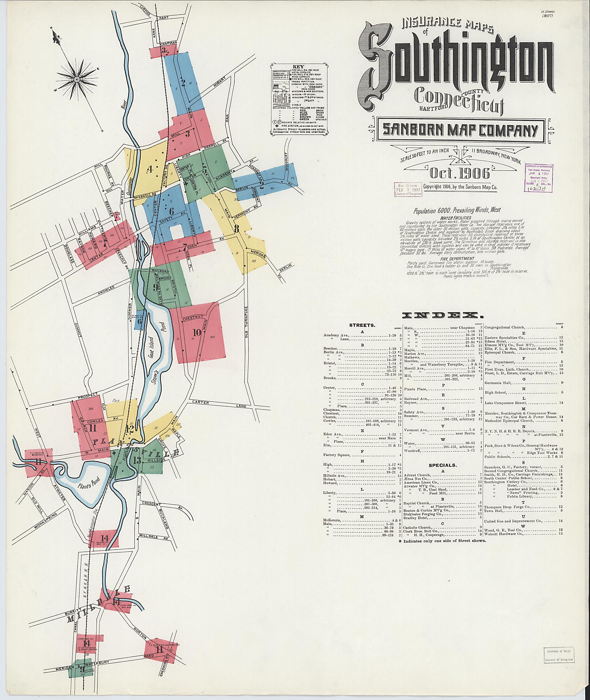 This old map of Southington, Hartford County, Connecticut was created by Sanborn Map Company in 1906
