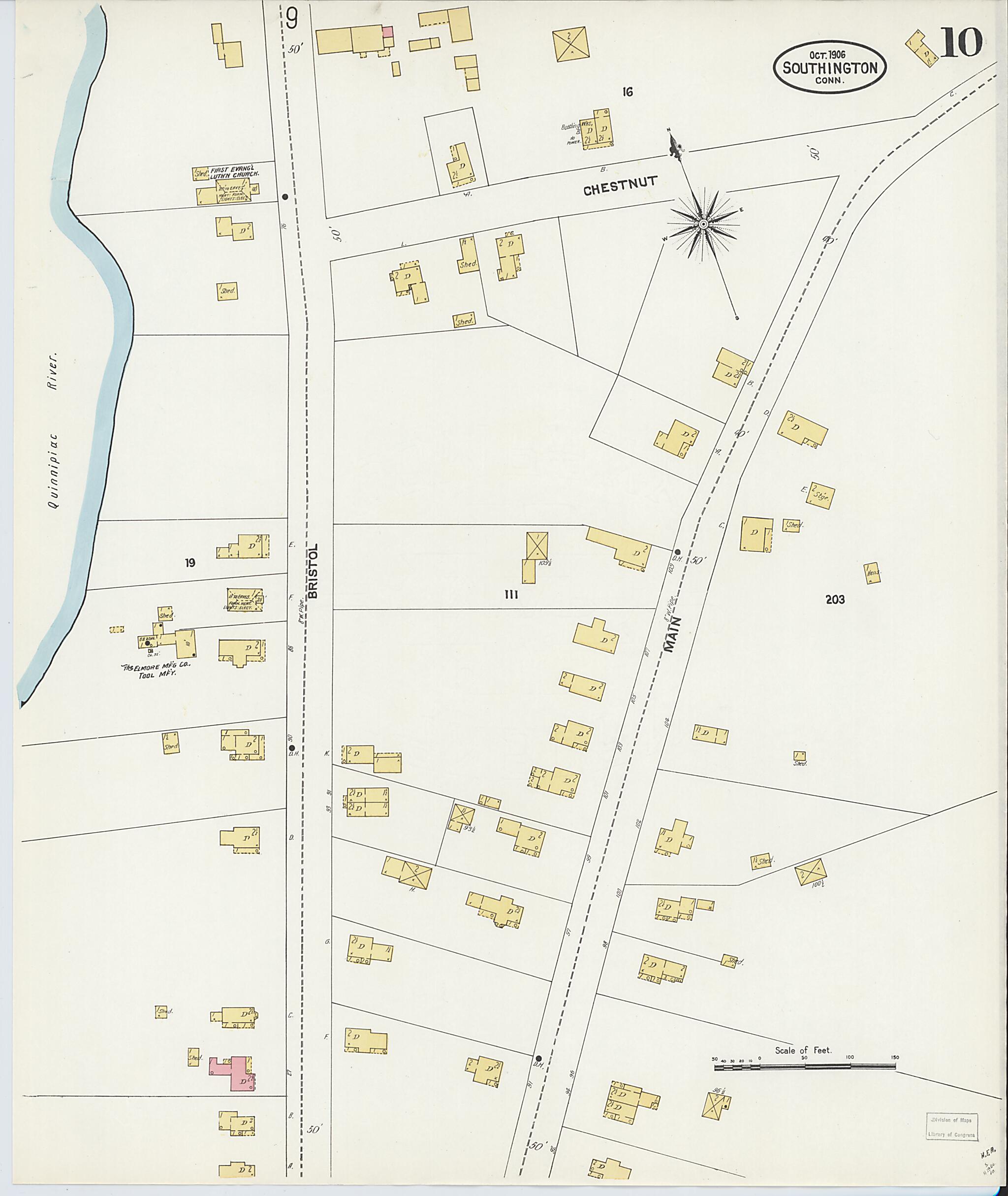 This old map of Southington, Hartford County, Connecticut was created by Sanborn Map Company in 1906