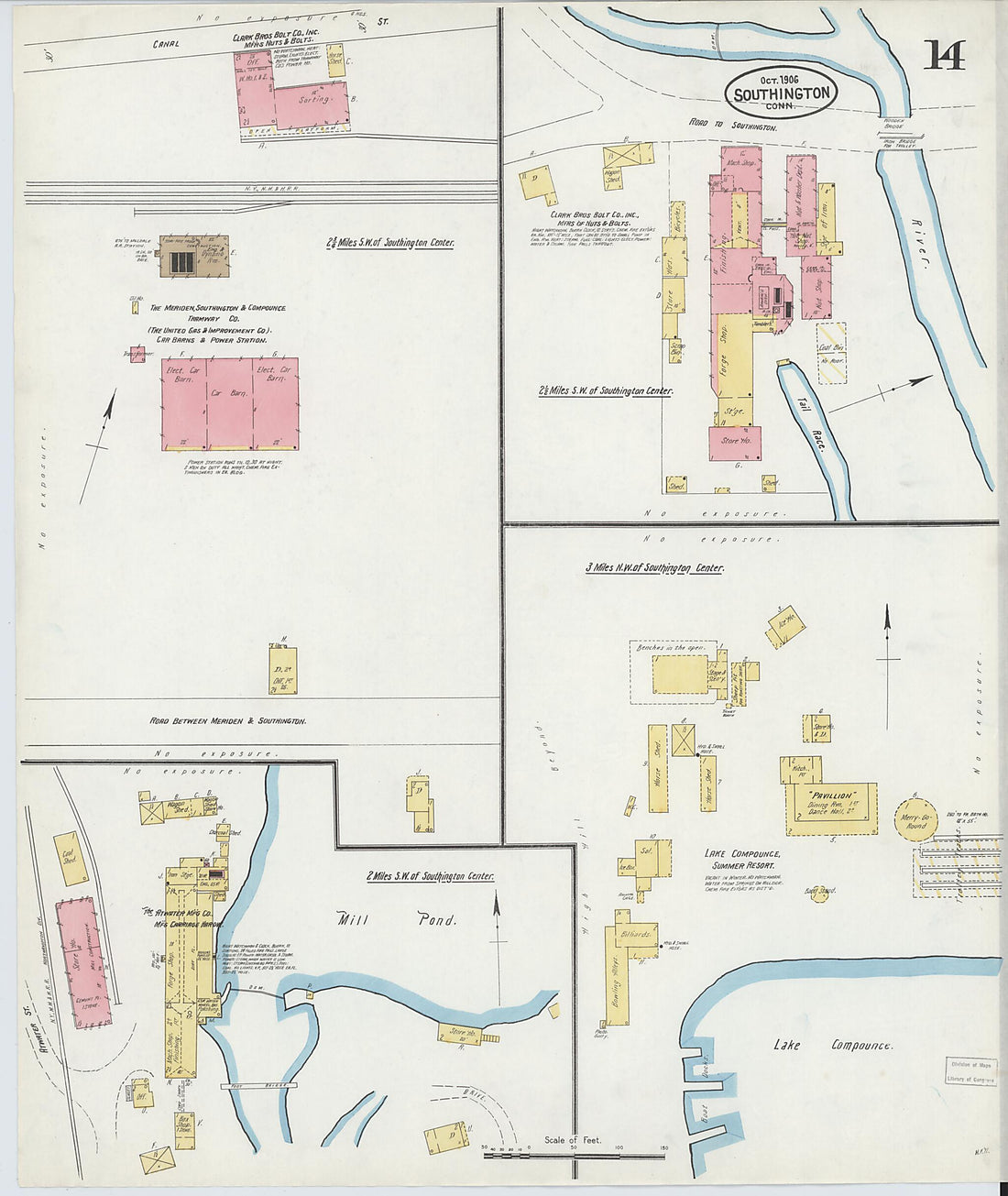 This old map of Southington, Hartford County, Connecticut was created by Sanborn Map Company in 1906