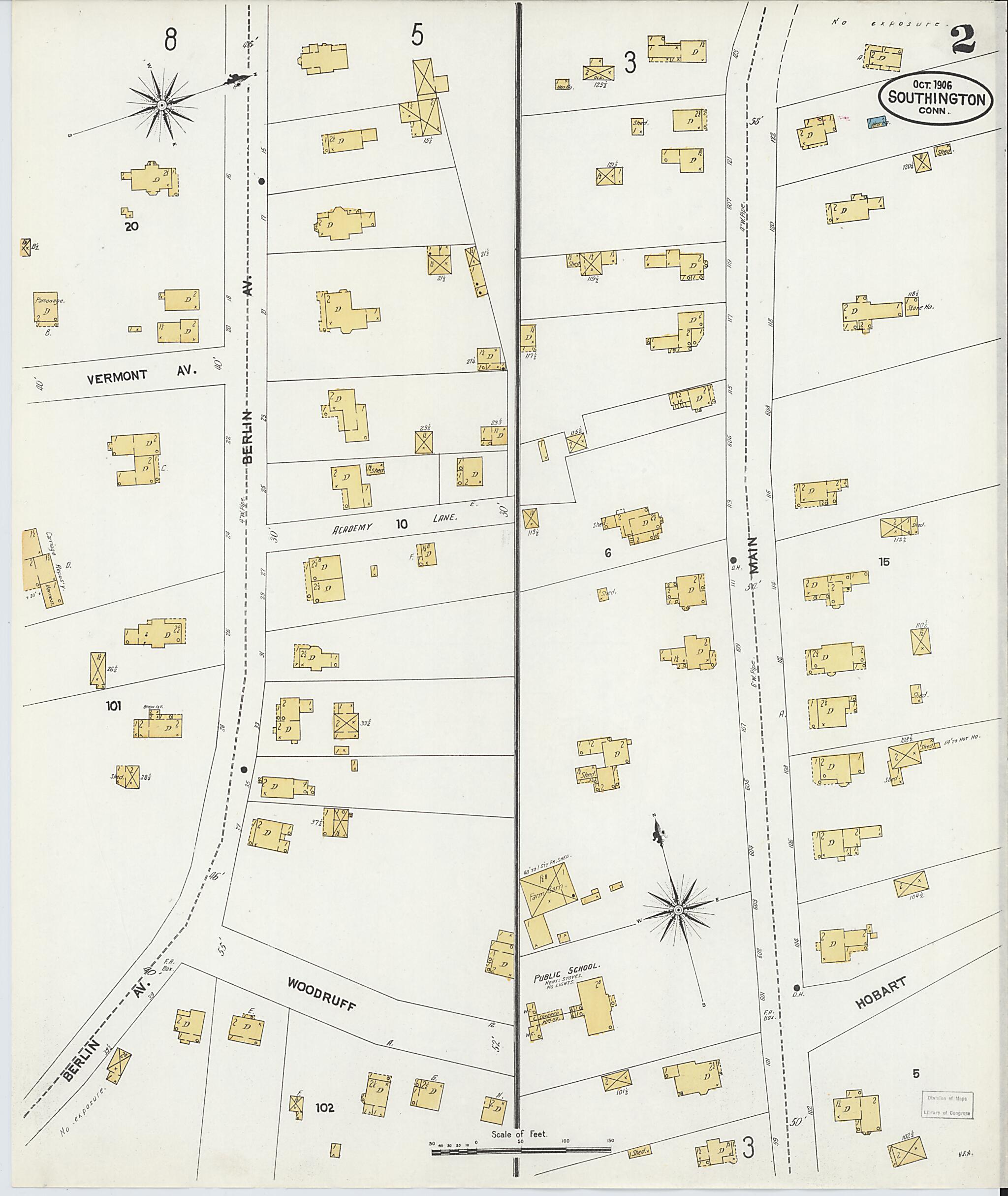 This old map of Southington, Hartford County, Connecticut was created by Sanborn Map Company in 1906