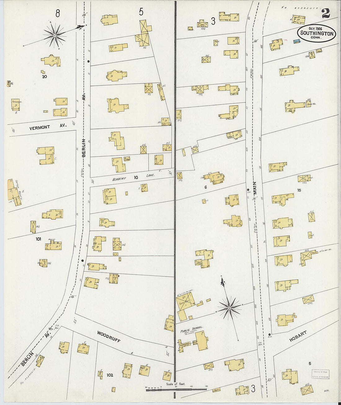 This old map of Southington, Hartford County, Connecticut was created by Sanborn Map Company in 1906