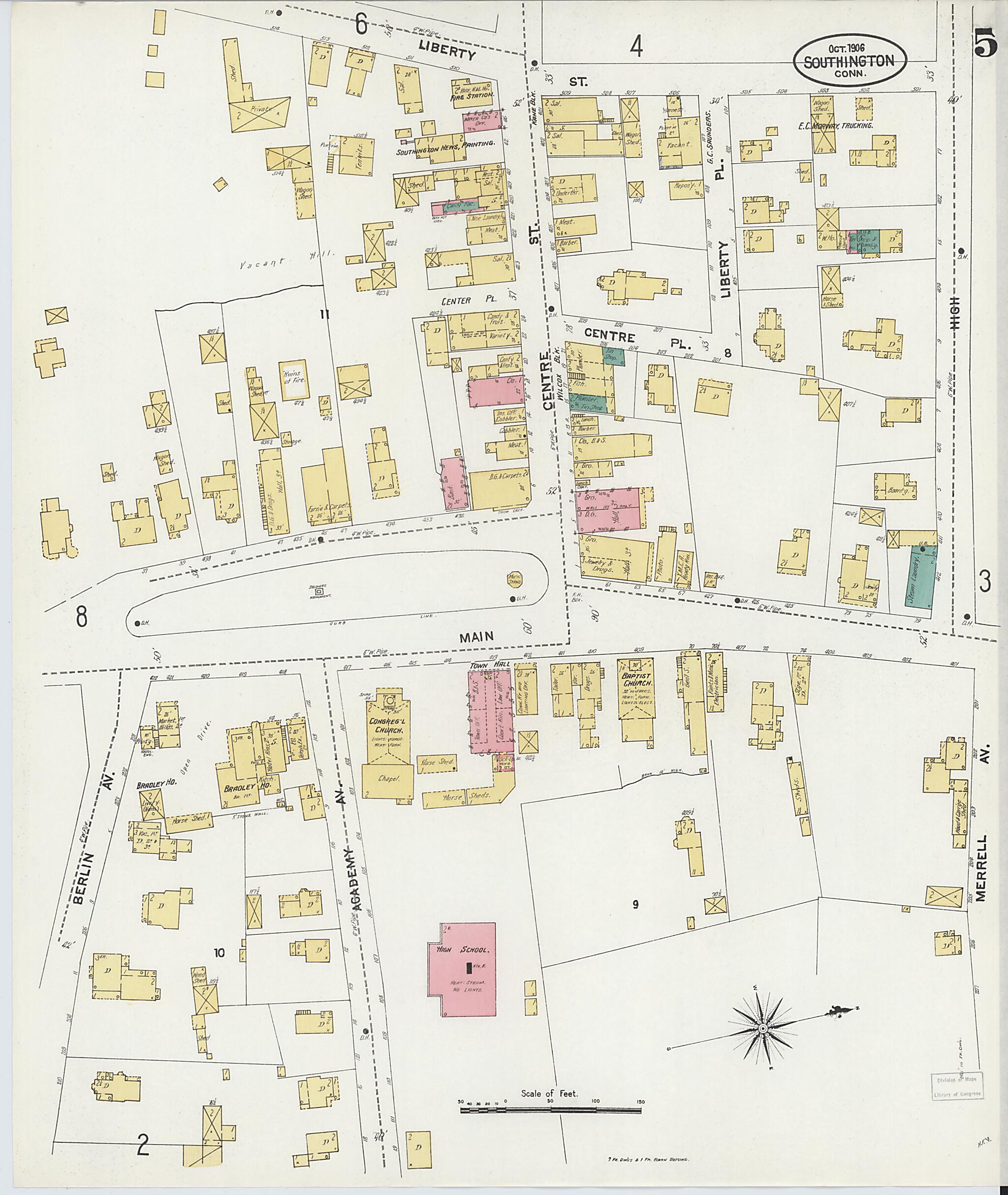 This old map of Southington, Hartford County, Connecticut was created by Sanborn Map Company in 1906