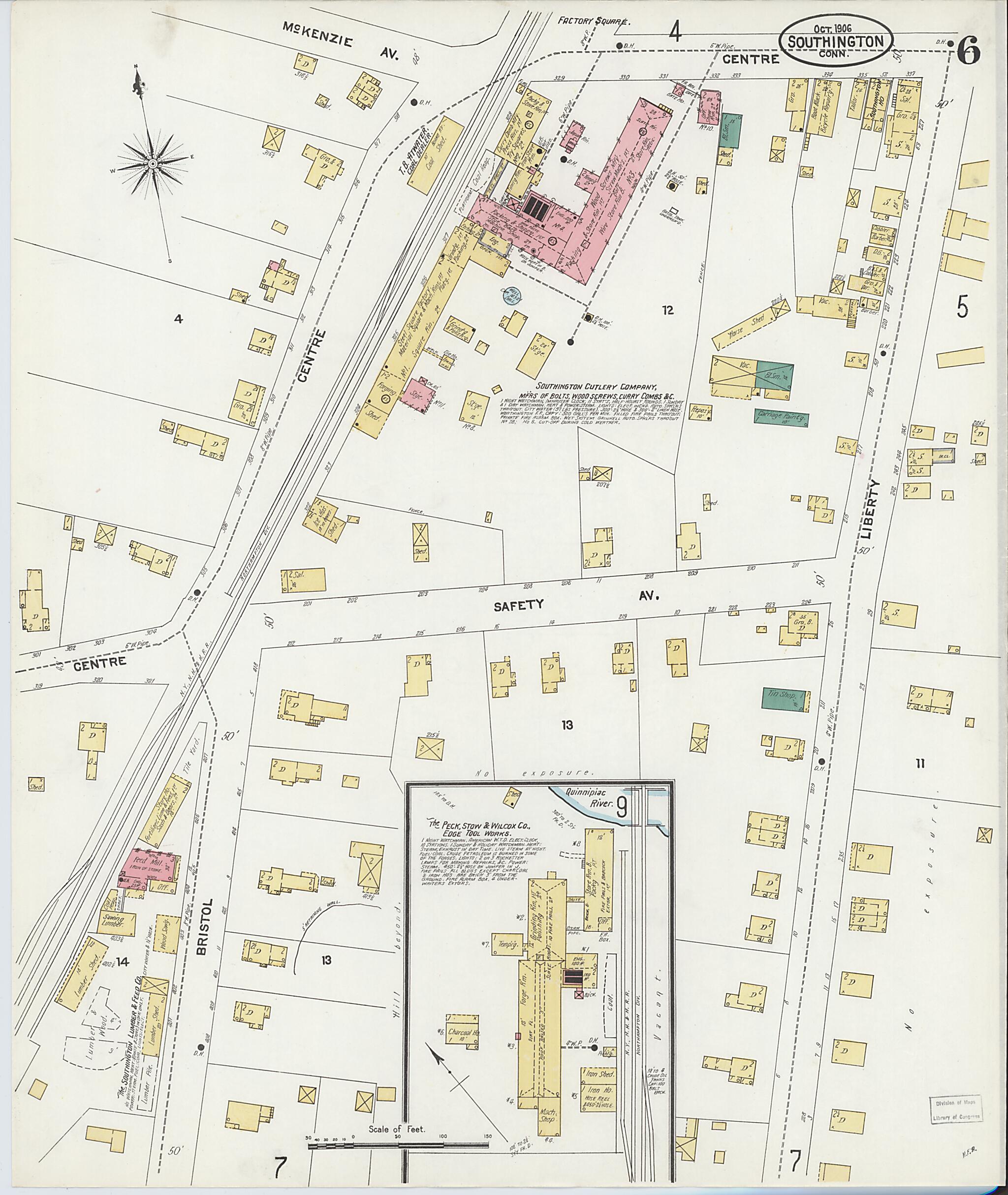 This old map of Southington, Hartford County, Connecticut was created by Sanborn Map Company in 1906