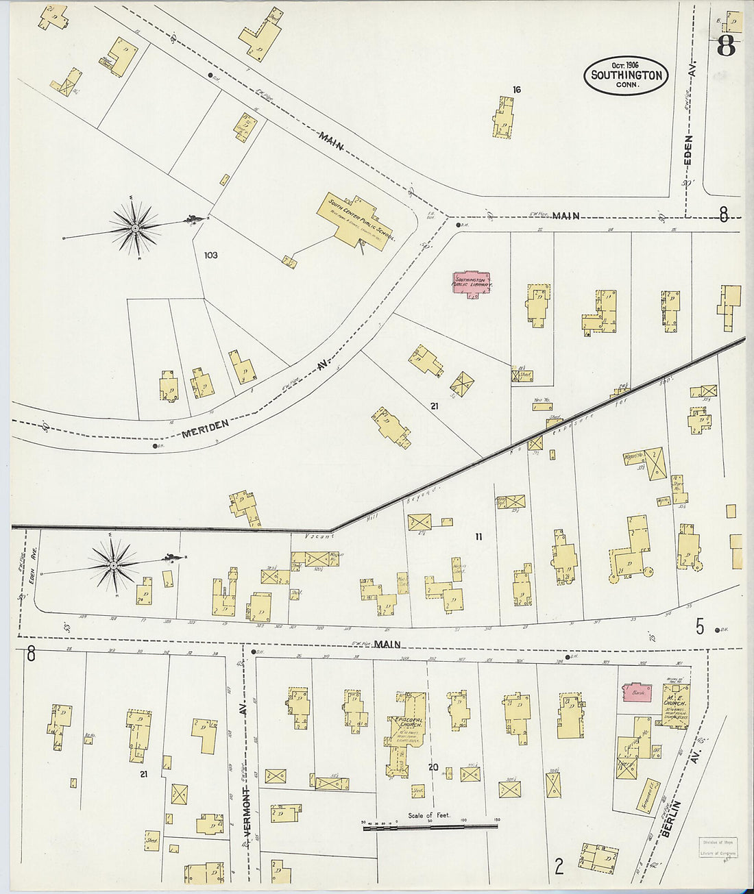 This old map of Southington, Hartford County, Connecticut was created by Sanborn Map Company in 1906