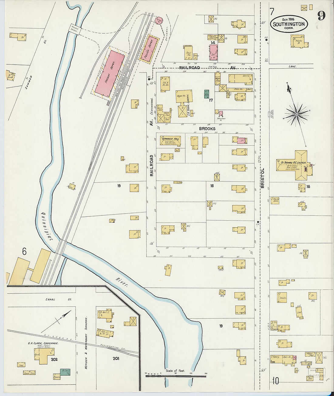 This old map of Southington, Hartford County, Connecticut was created by Sanborn Map Company in 1906