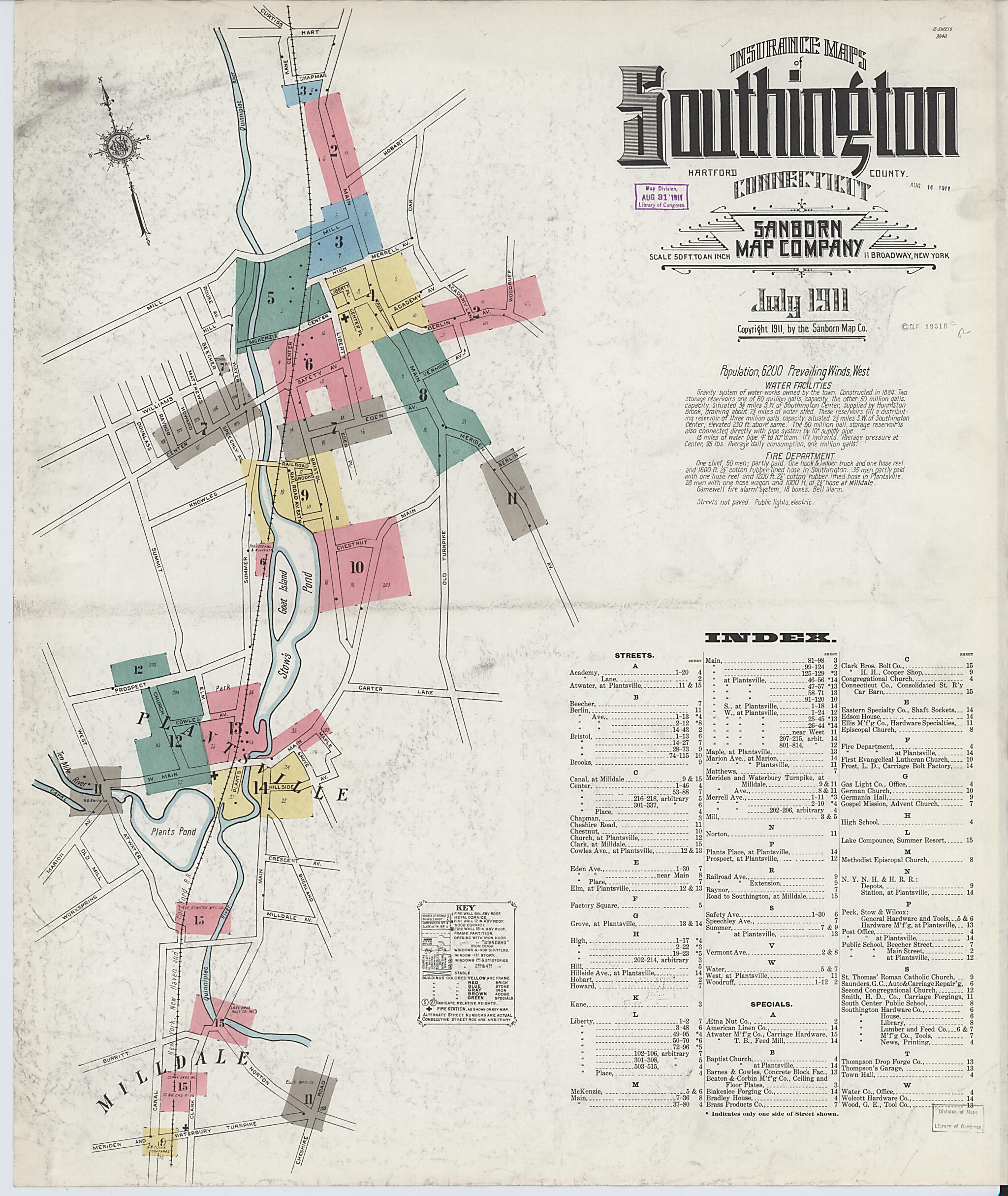 This old map of Southington, Hartford County, Connecticut was created by Sanborn Map Company in 1911