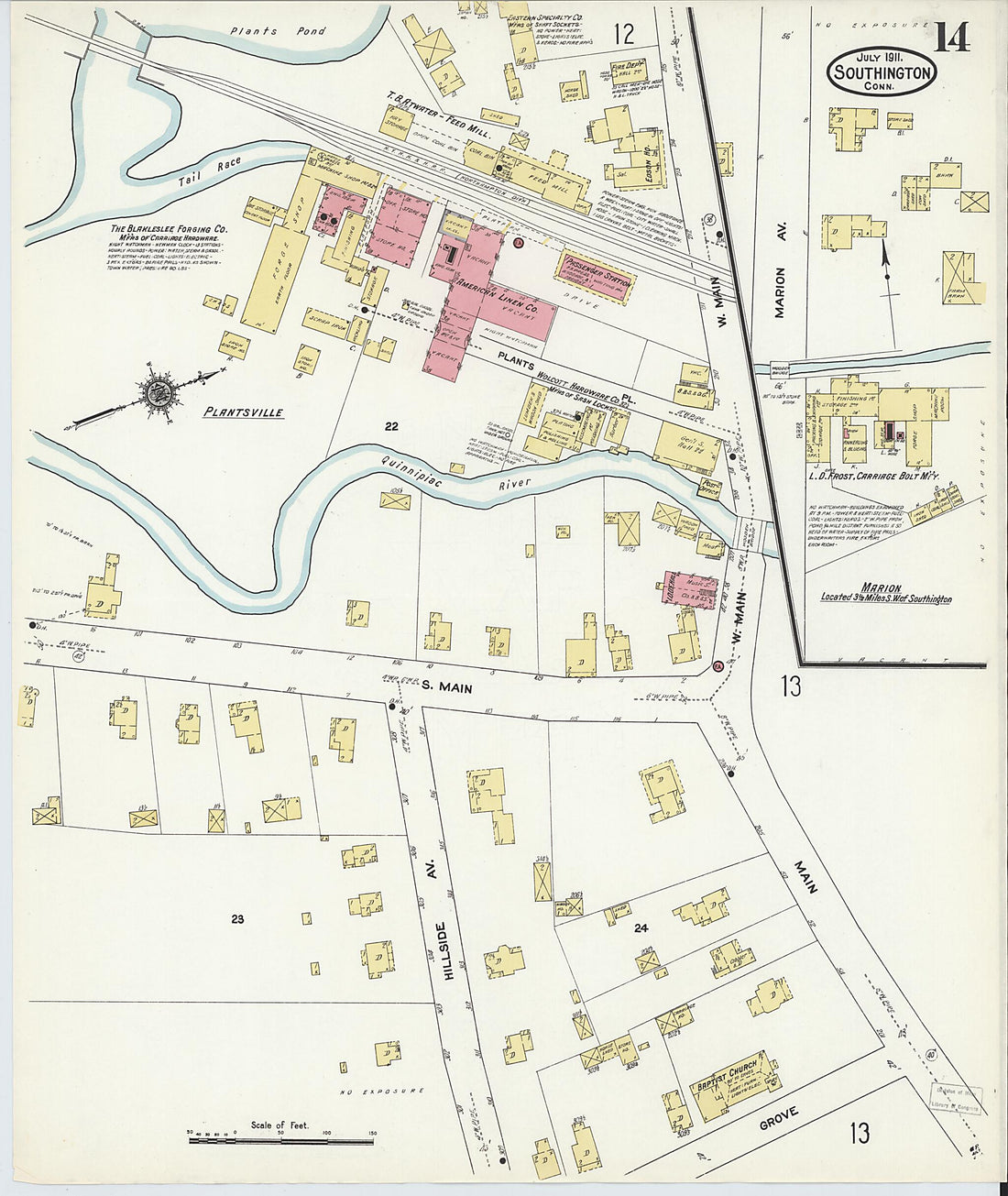 This old map of Southington, Hartford County, Connecticut was created by Sanborn Map Company in 1911