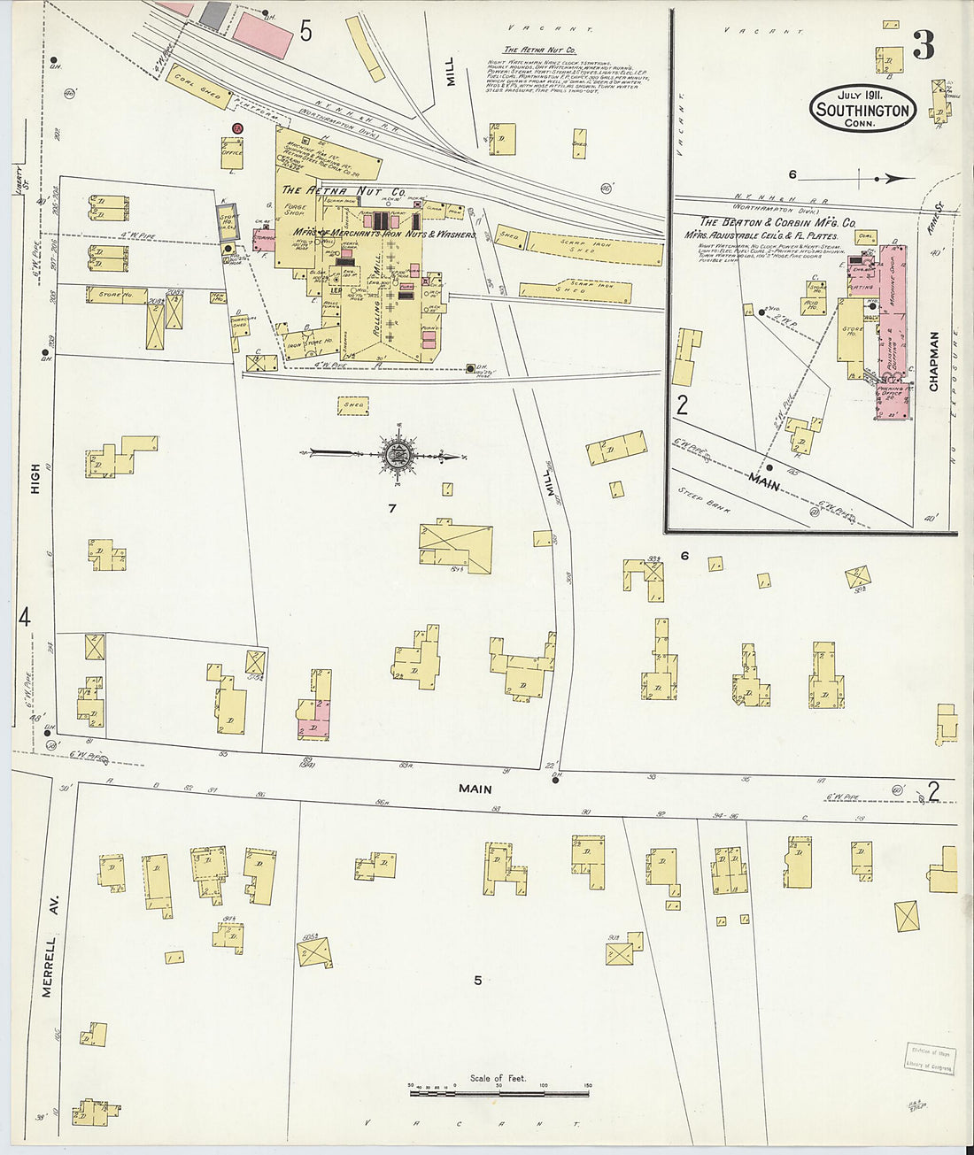This old map of Southington, Hartford County, Connecticut was created by Sanborn Map Company in 1911