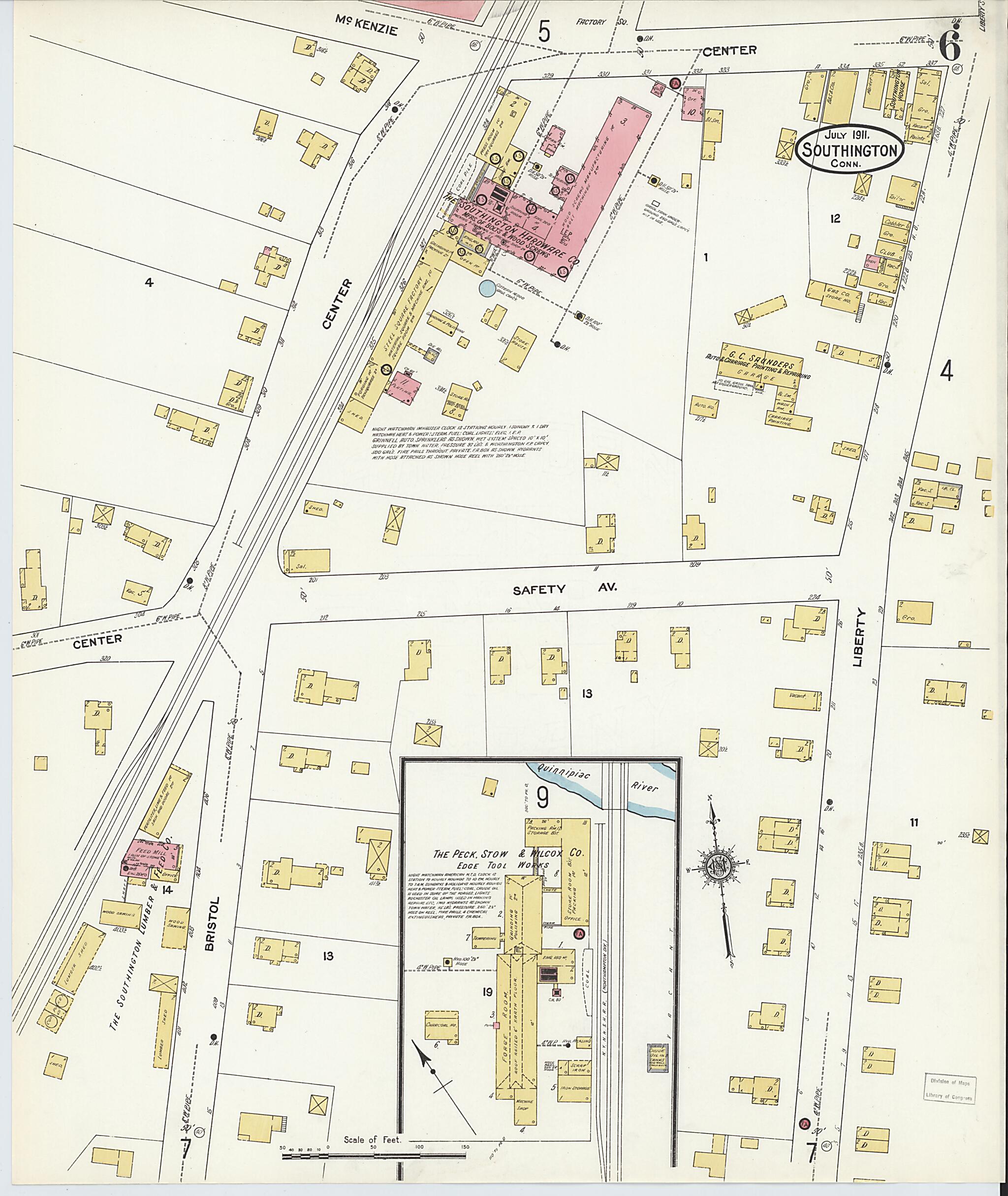 This old map of Southington, Hartford County, Connecticut was created by Sanborn Map Company in 1911