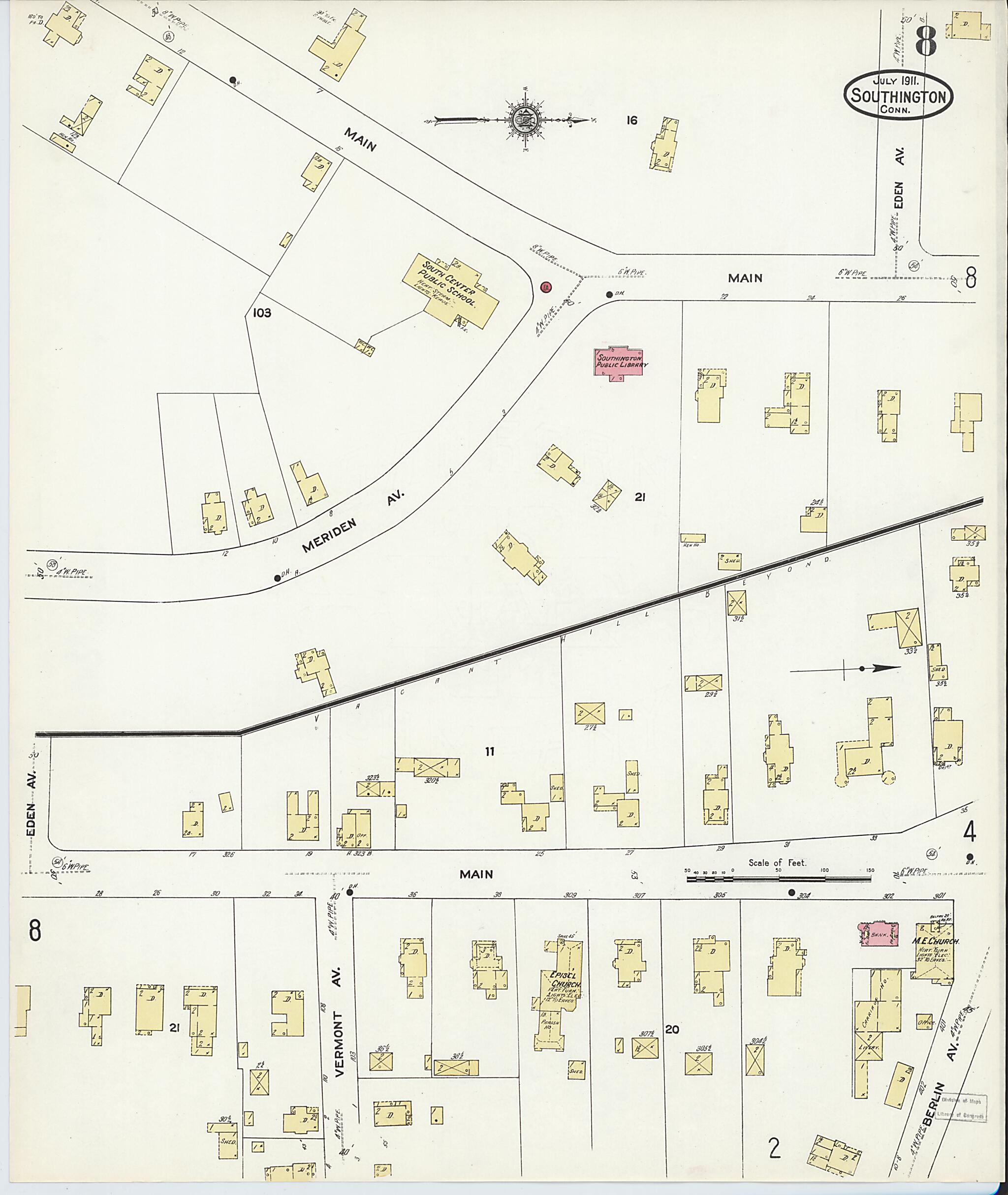 This old map of Southington, Hartford County, Connecticut was created by Sanborn Map Company in 1911