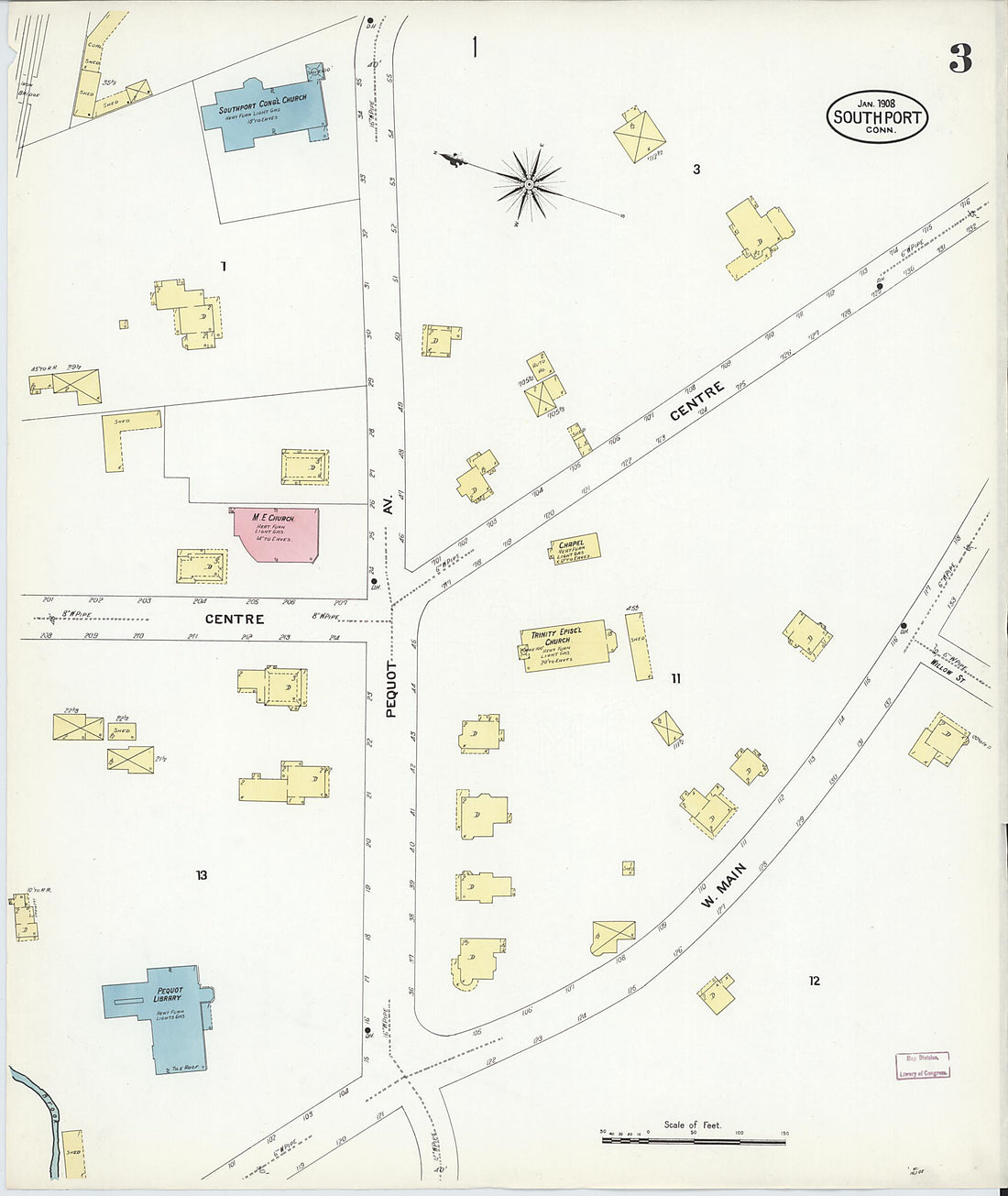 This old map of Southport, Fairfield County, Connecticut was created by Sanborn Map Company in 1908