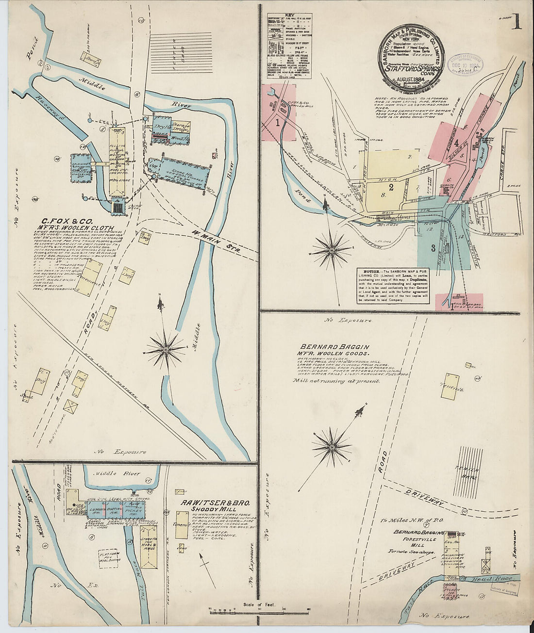 This old map of Stafford Springs, Tolland County, Connecticut was created by Sanborn Map Company in 1884
