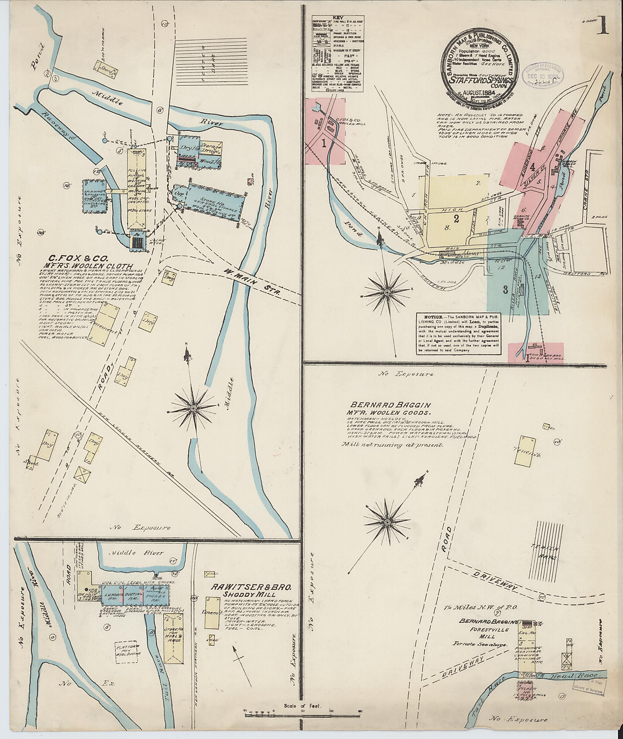 This old map of Stafford Springs, Tolland County, Connecticut was created by Sanborn Map Company in 1884