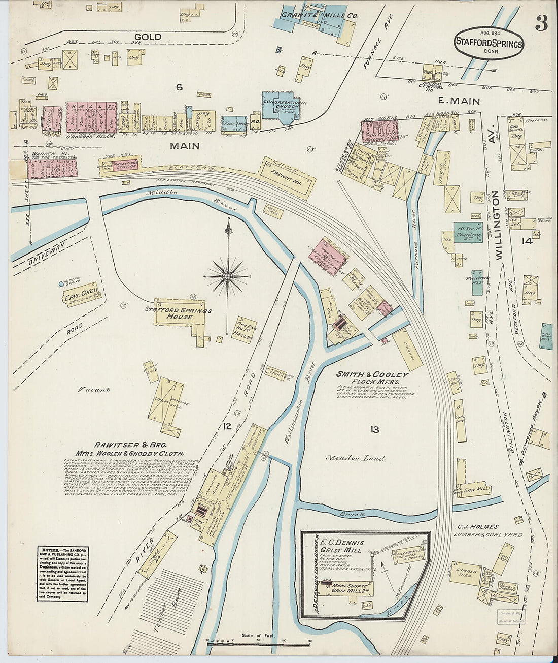 This old map of Stafford Springs, Tolland County, Connecticut was created by Sanborn Map Company in 1884