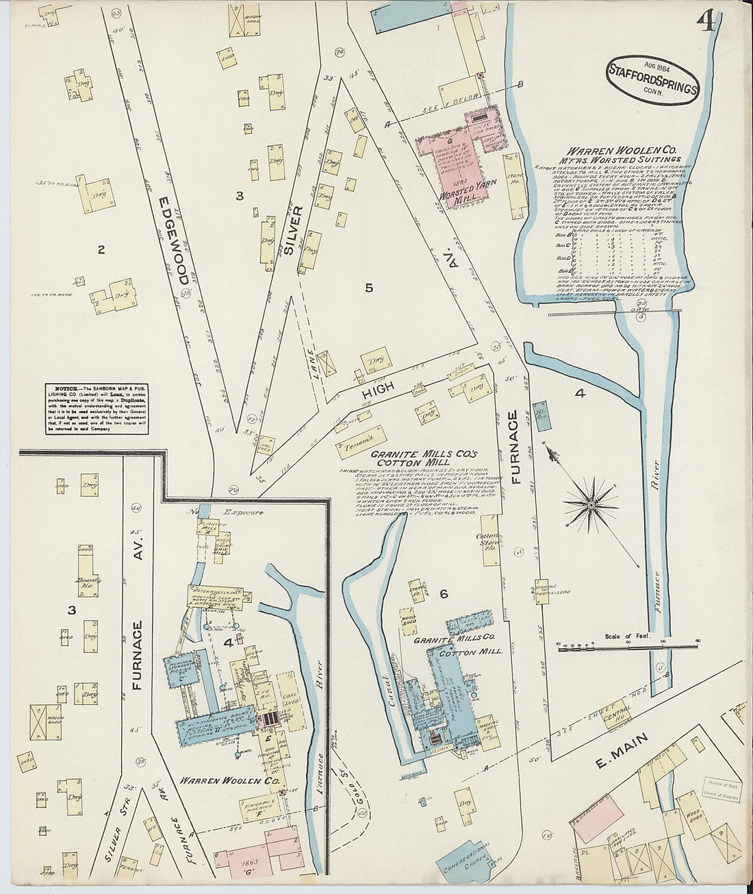 This old map of Stafford Springs, Tolland County, Connecticut was created by Sanborn Map Company in 1884