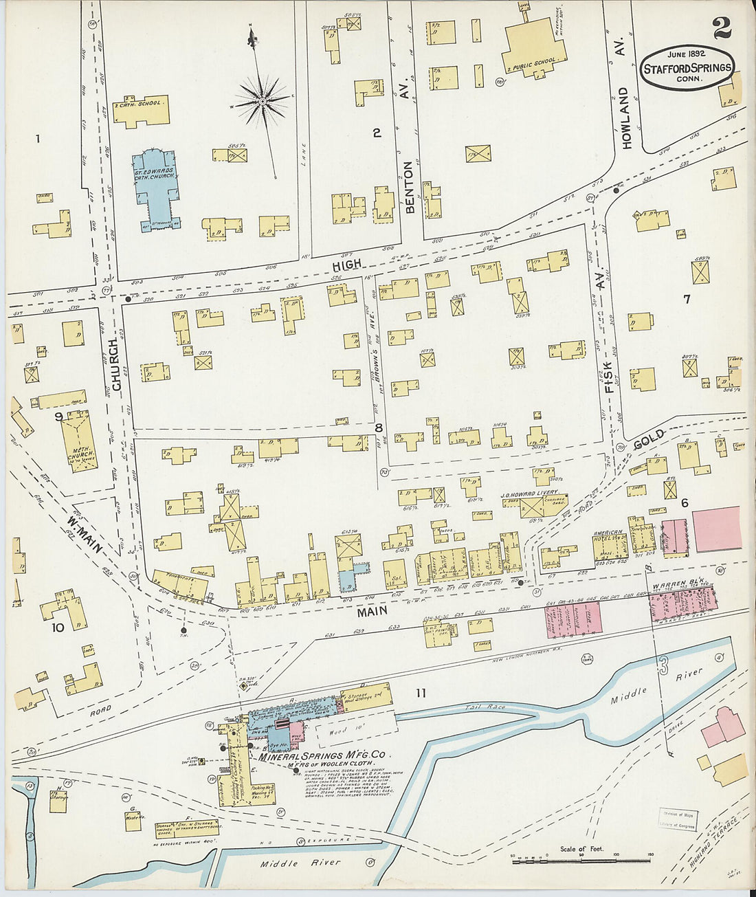 This old map of Stafford Springs, Tolland County, Connecticut was created by Sanborn Map Company in 1892