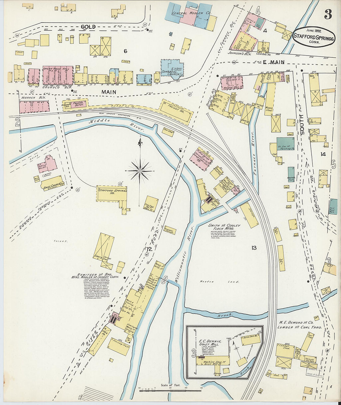 This old map of Stafford Springs, Tolland County, Connecticut was created by Sanborn Map Company in 1892