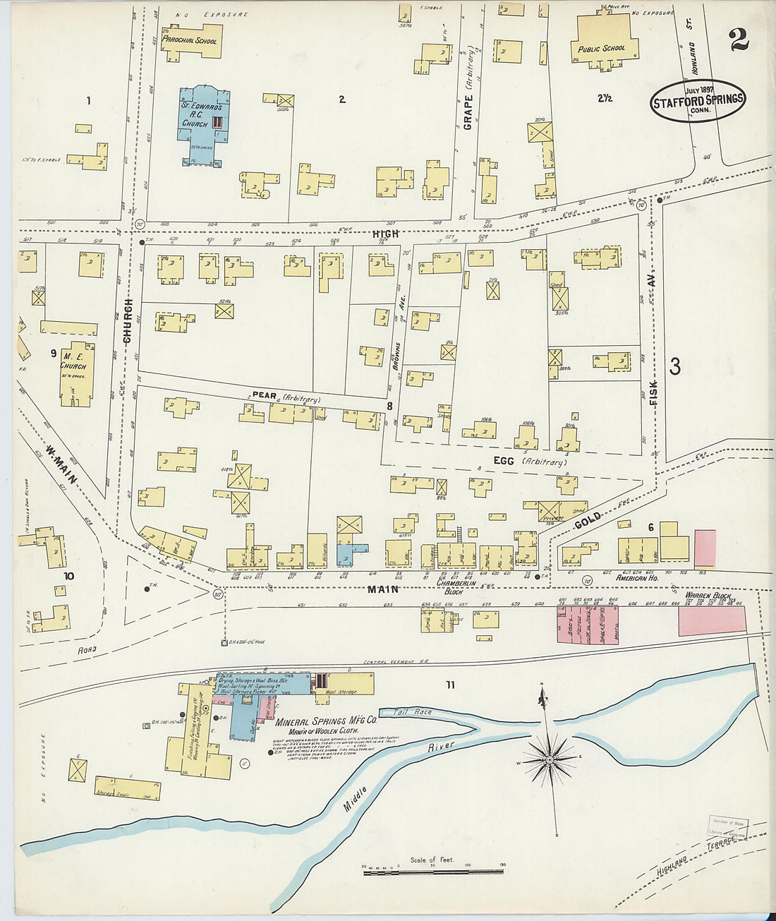 This old map of Stafford Springs, Tolland County, Connecticut was created by Sanborn Map Company in 1897