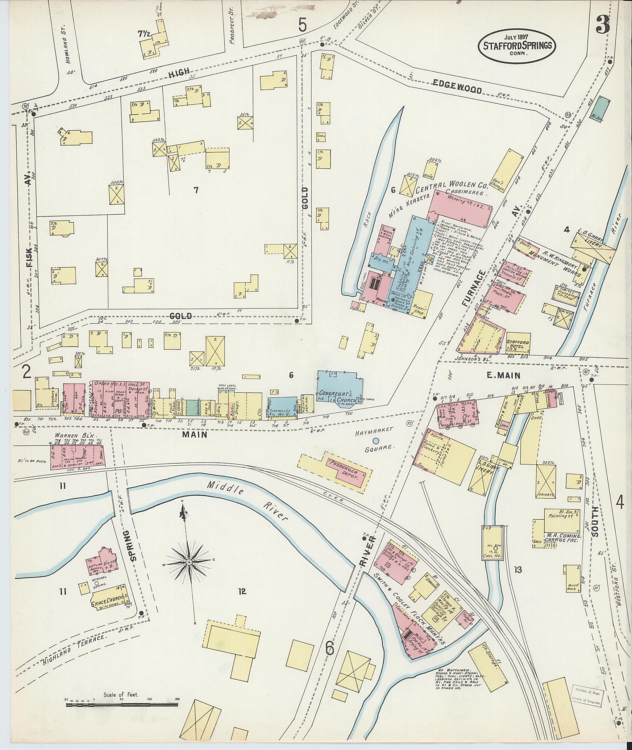 This old map of Stafford Springs, Tolland County, Connecticut was created by Sanborn Map Company in 1897