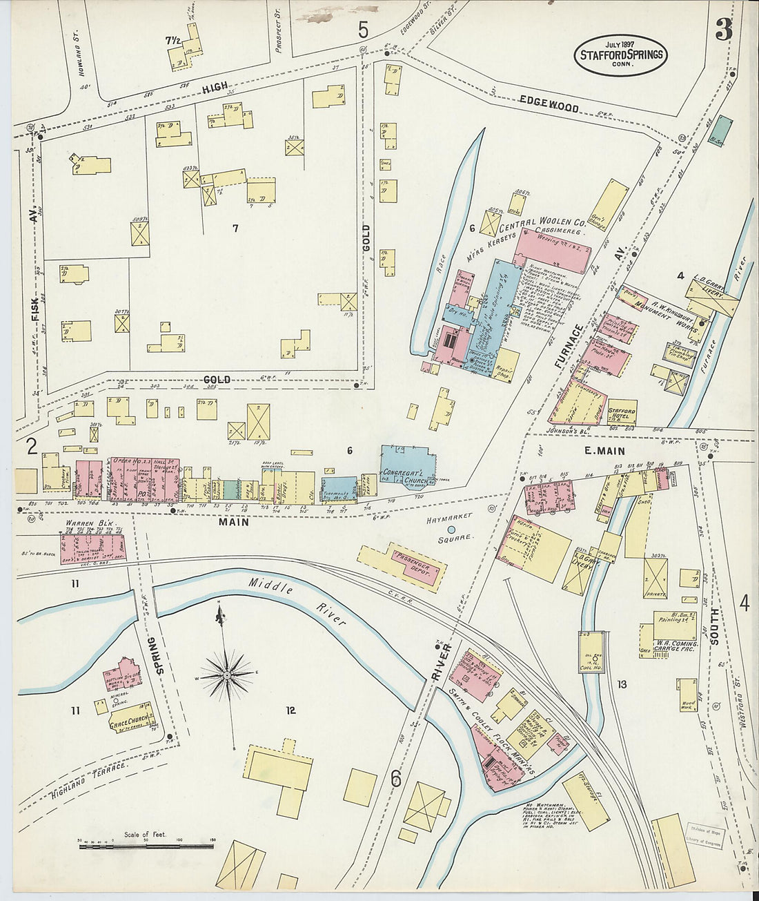 This old map of Stafford Springs, Tolland County, Connecticut was created by Sanborn Map Company in 1897