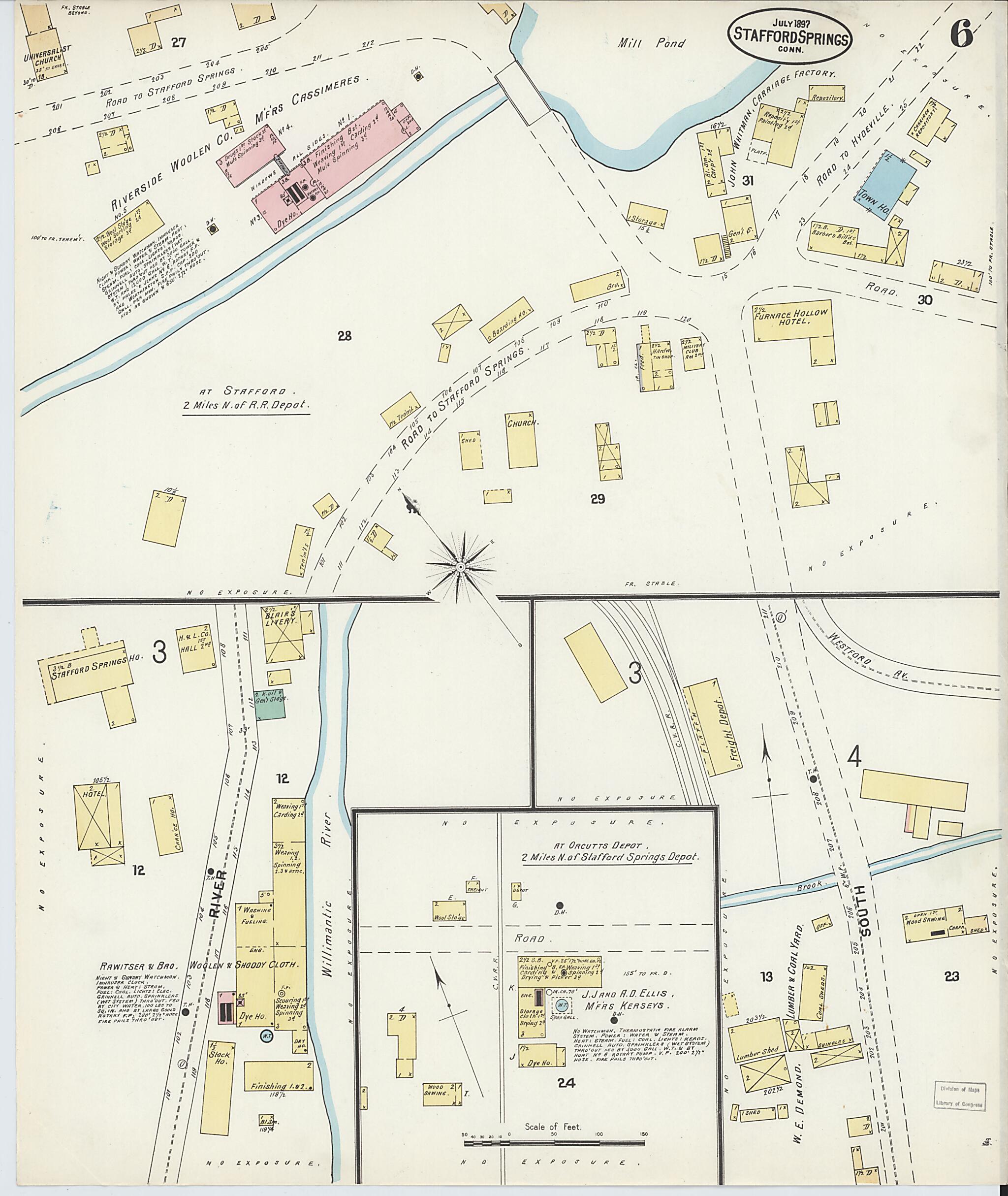 This old map of Stafford Springs, Tolland County, Connecticut was created by Sanborn Map Company in 1897
