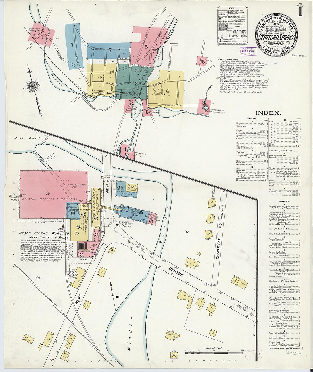 This old map of Stafford Springs, Tolland County, Connecticut was created by Sanborn Map Company in 1911