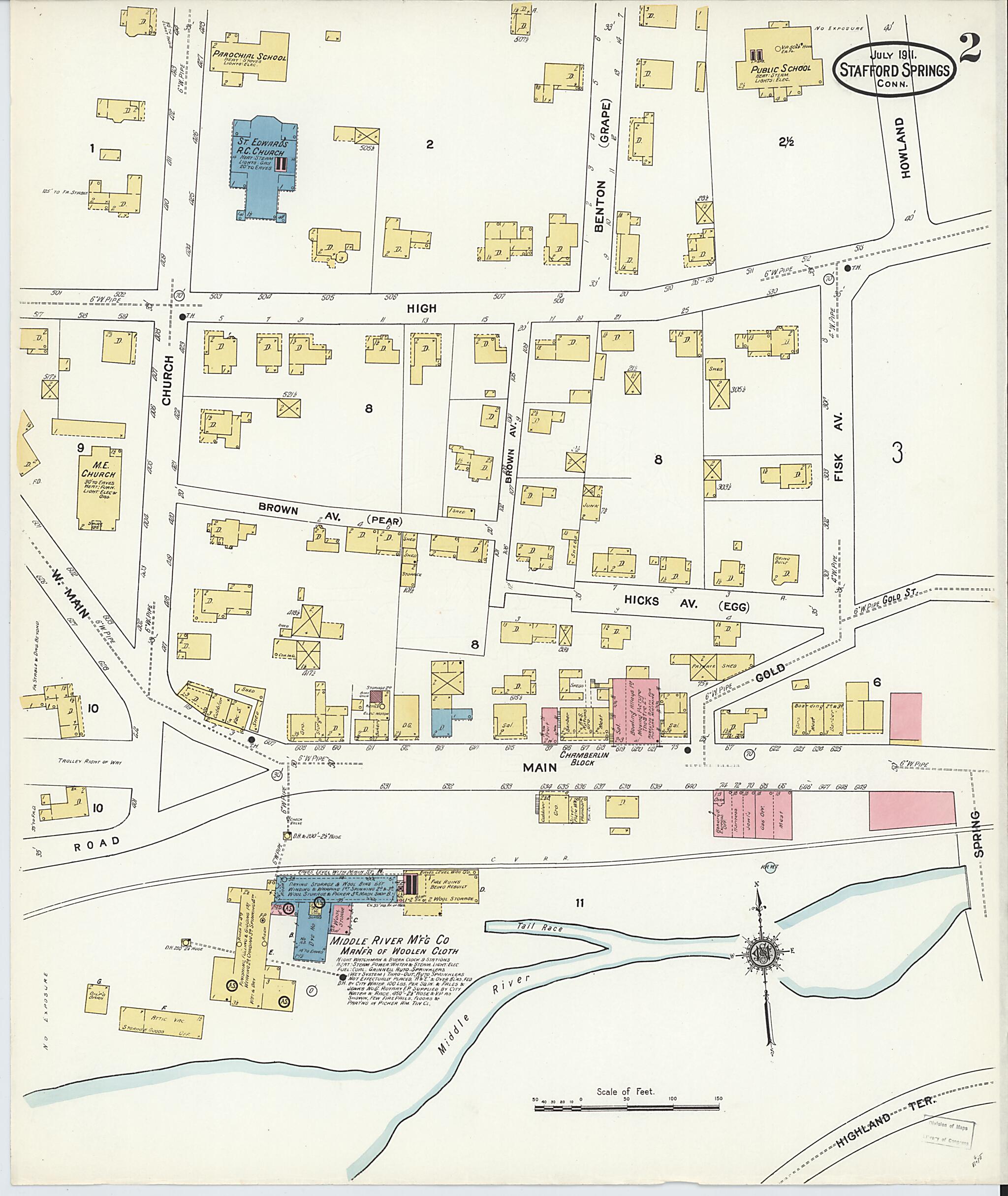 This old map of Stafford Springs, Tolland County, Connecticut was created by Sanborn Map Company in 1911